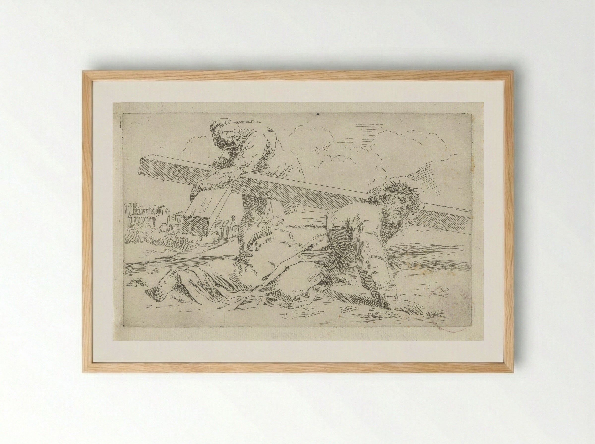 Christ Falling Under the Weight of the Cross - Simone Cantarini - Framed Print Wood