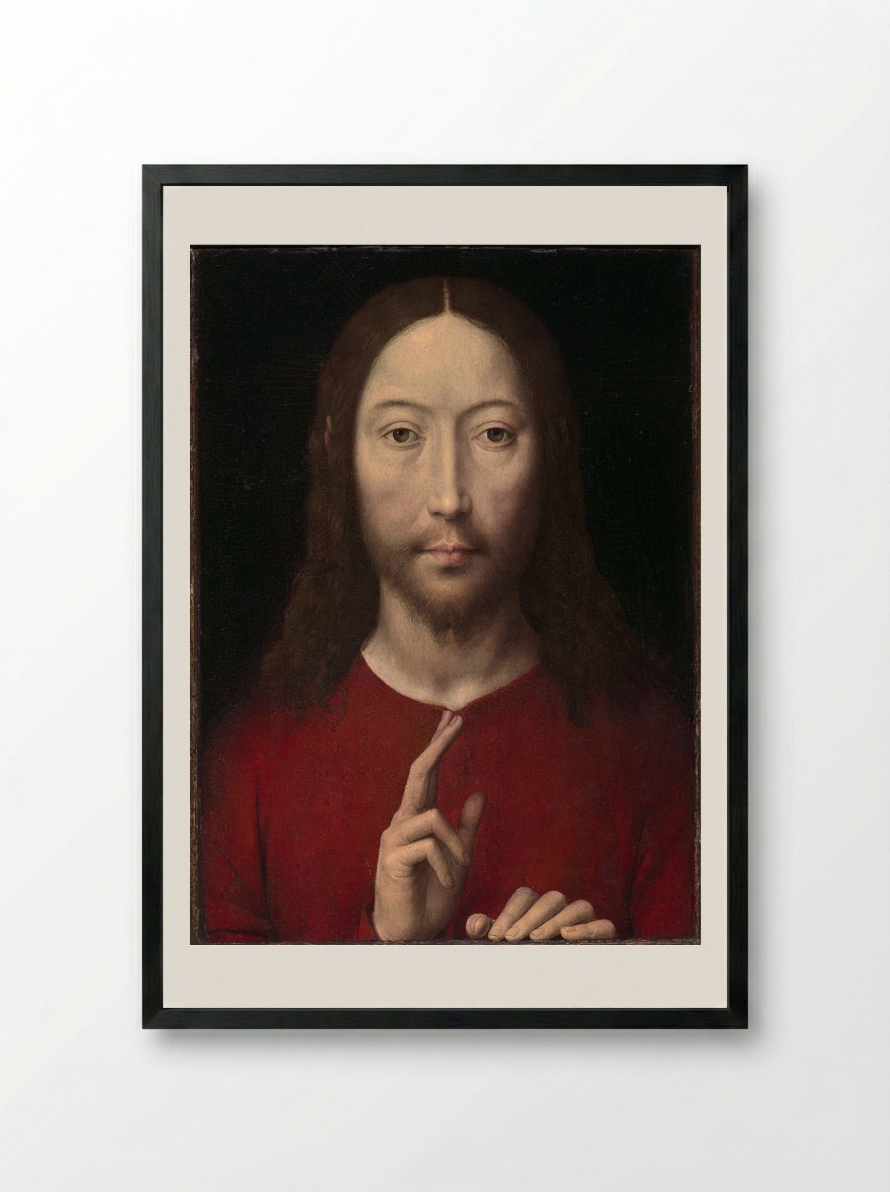 Christ Giving His Blessing - Hans Memling - Framed Print Black