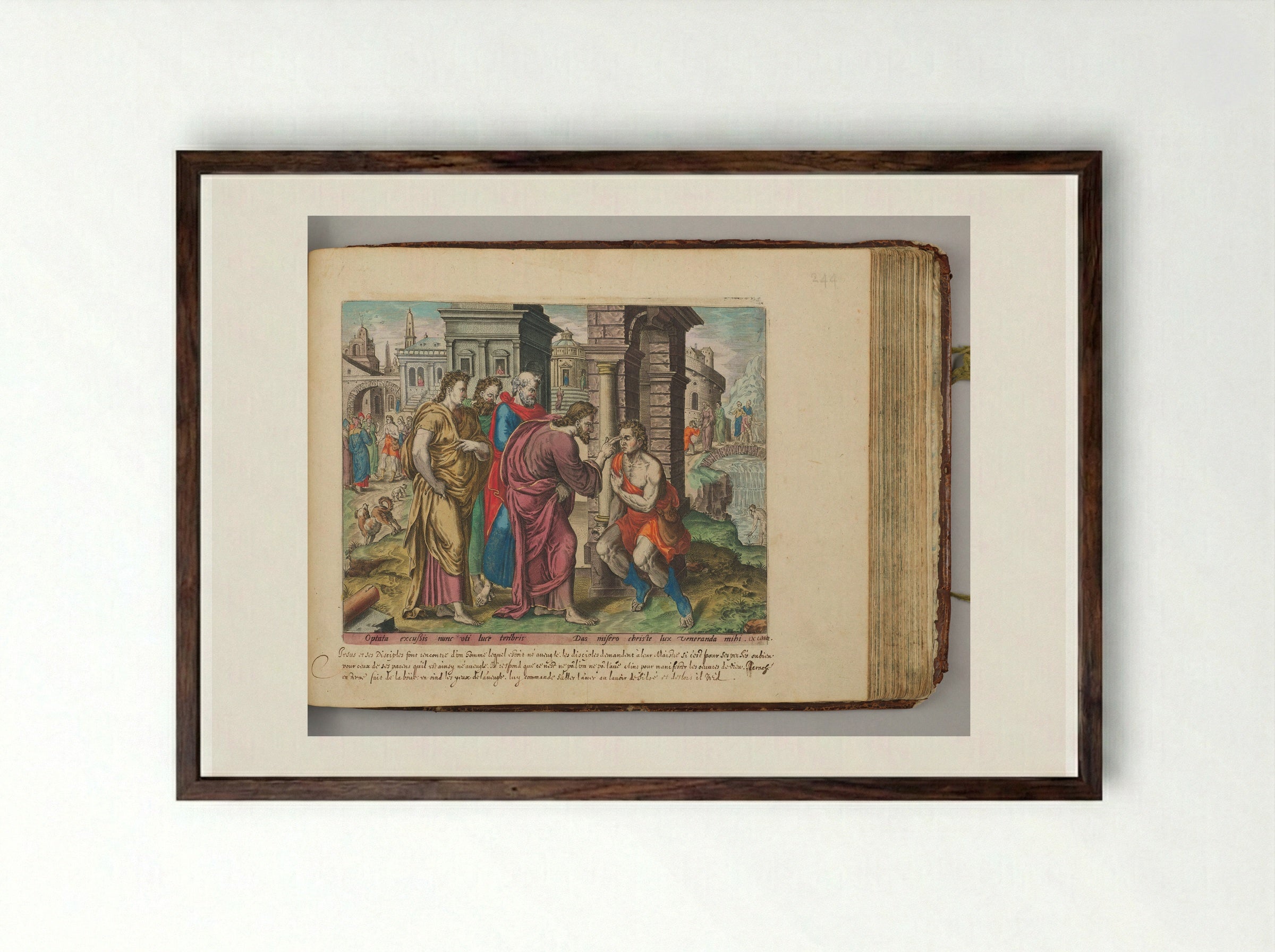 Christ Healing a Blind Man - Johannes Wierix - Framed Print Dark Wood