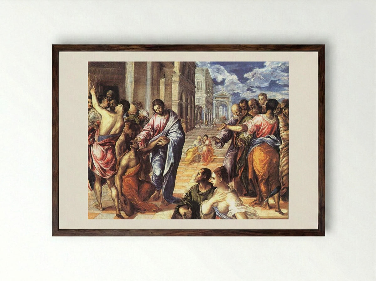 Christ Healing the Blind - El Greco - Framed Print Dark Wood