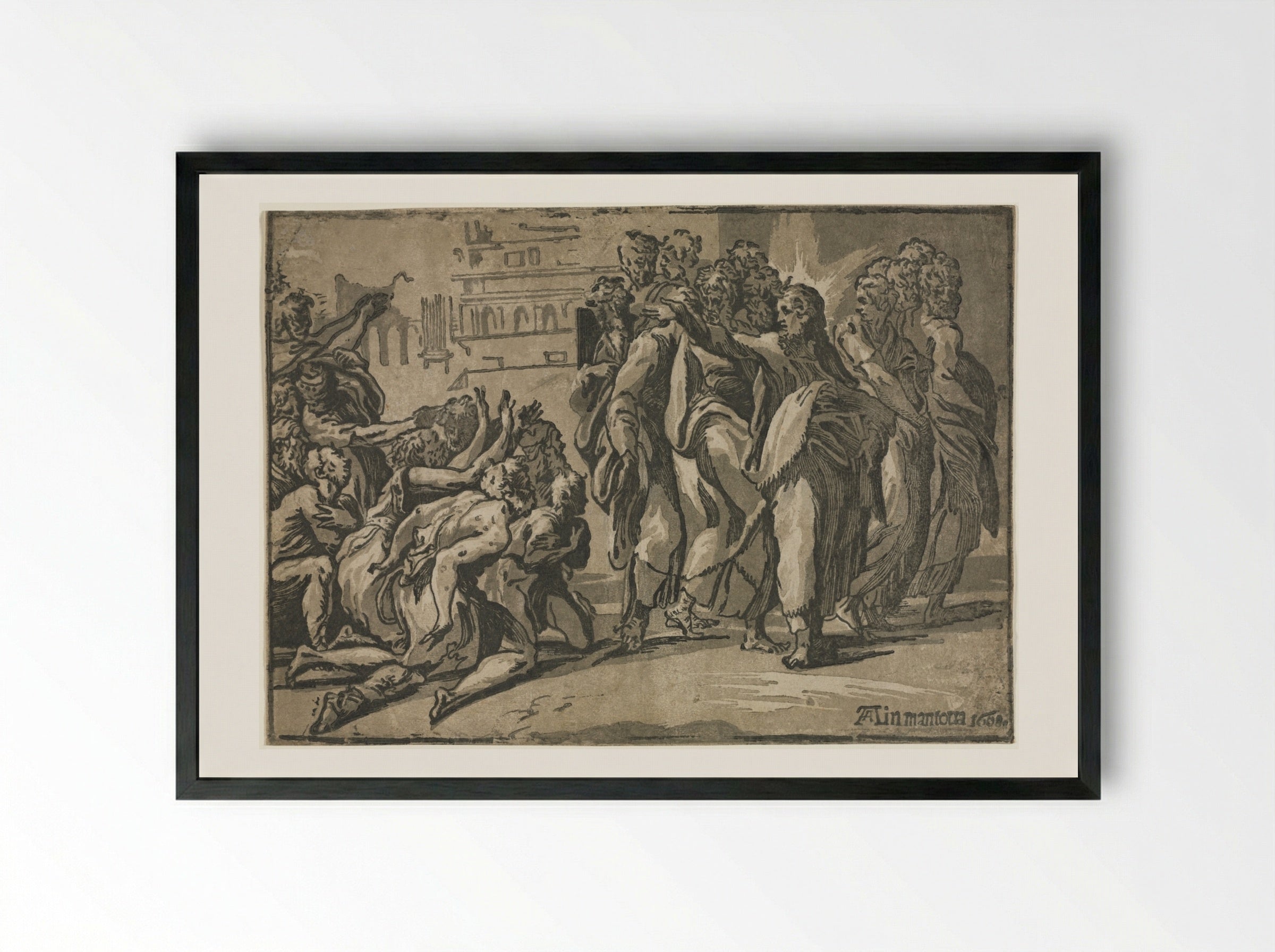 Christ Healing the Lepers - Andrea Andreani - Framed Print Black