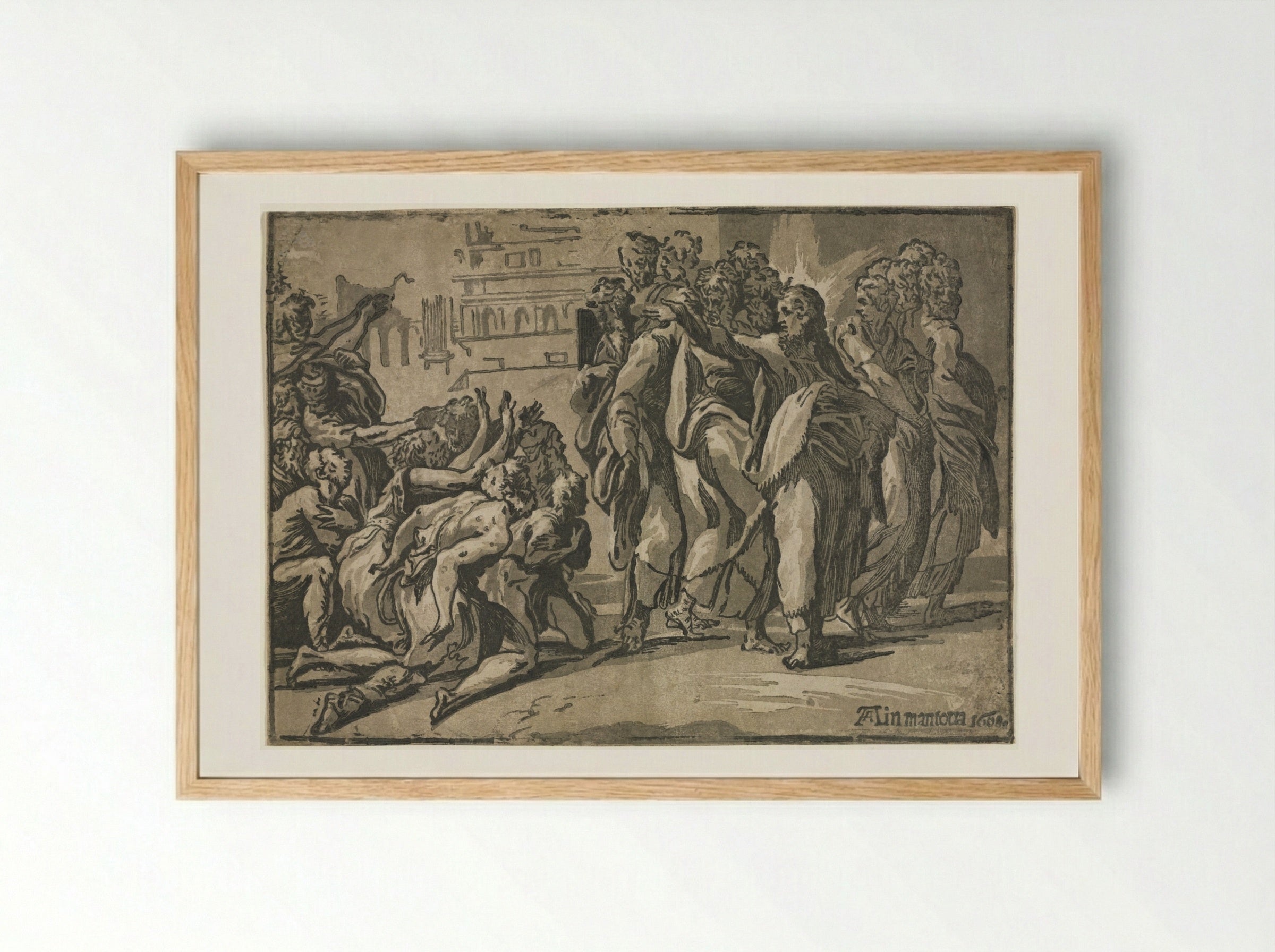 Christ Healing the Lepers - Andrea Andreani - Framed Print Wood