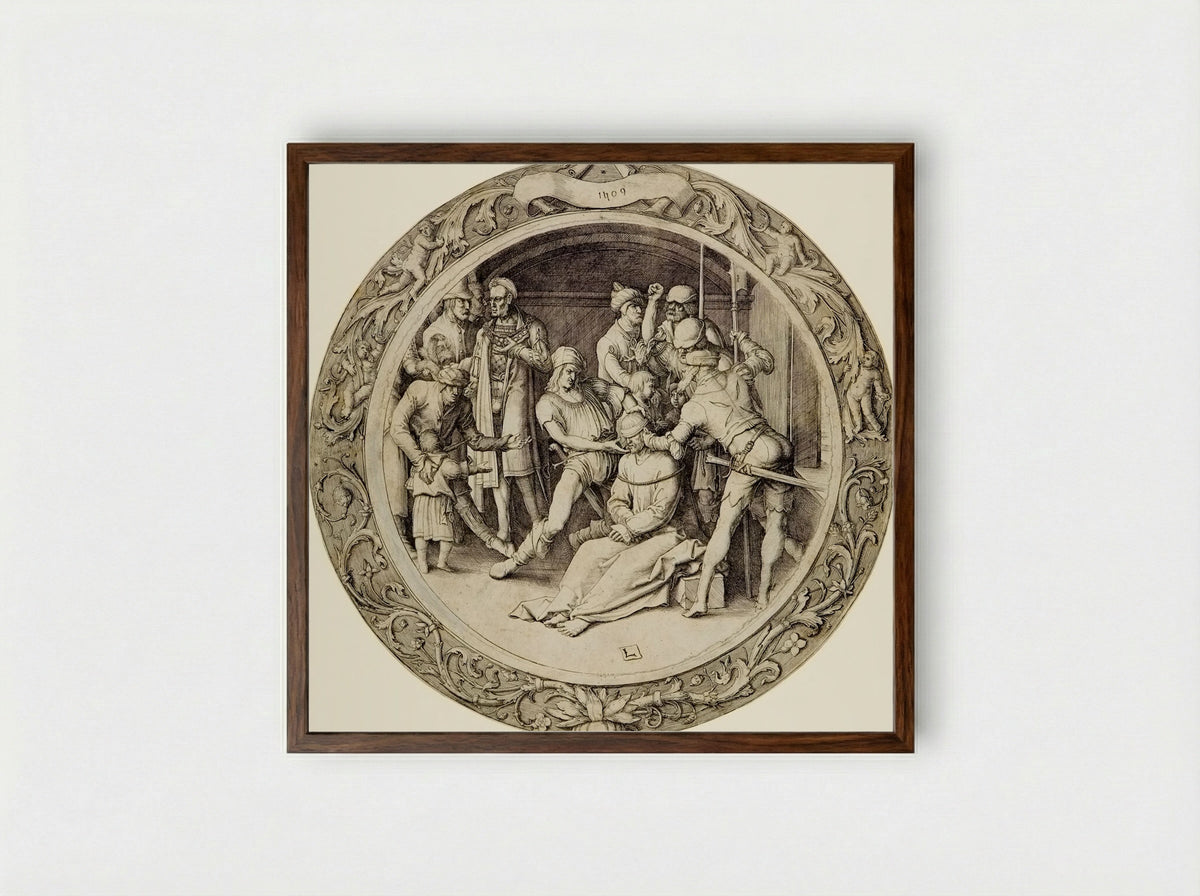 Christ Mocked - Lucas van Leyden - Framed Print Dark Wood