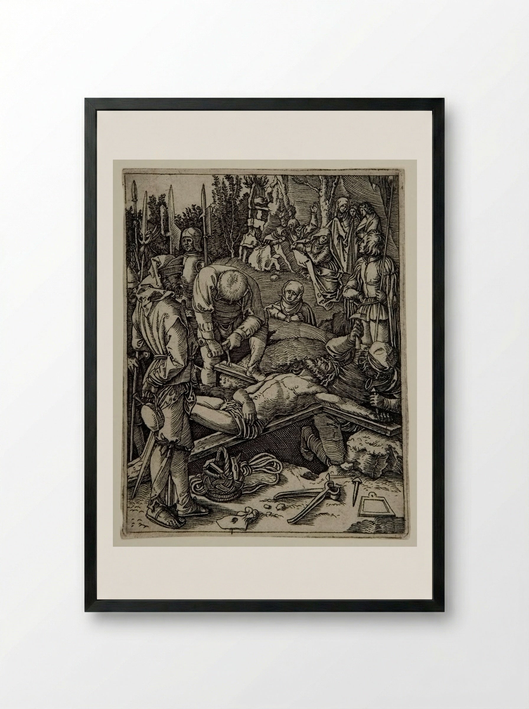 Christ Nailed to the Cross - Marcantonio Raimondi - Framed Print Black