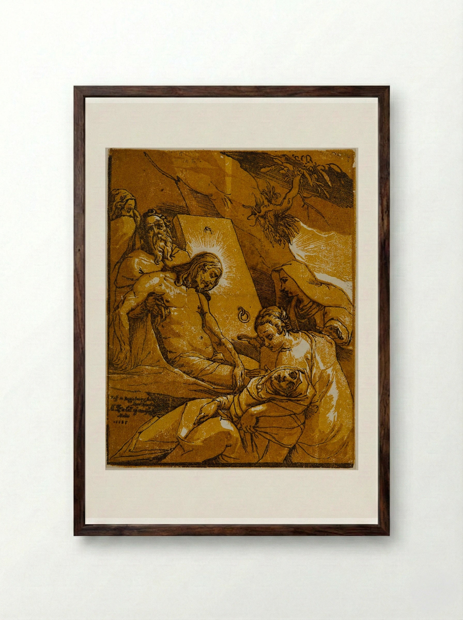 Christ Placed in the Tomb - Andrea Andreani - Framed Print Dark Wood