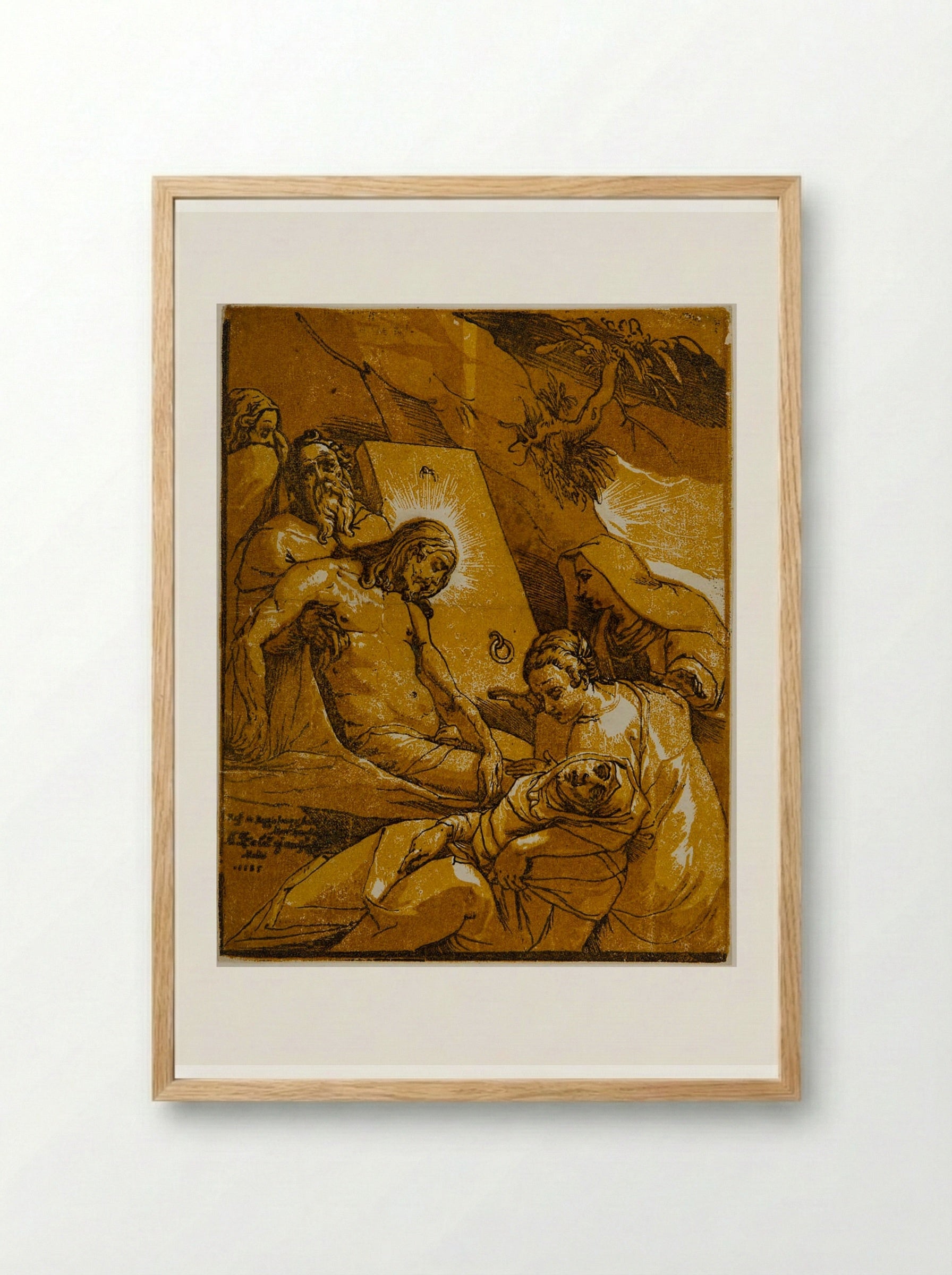 Christ Placed in the Tomb - Andrea Andreani - Framed Print Wood