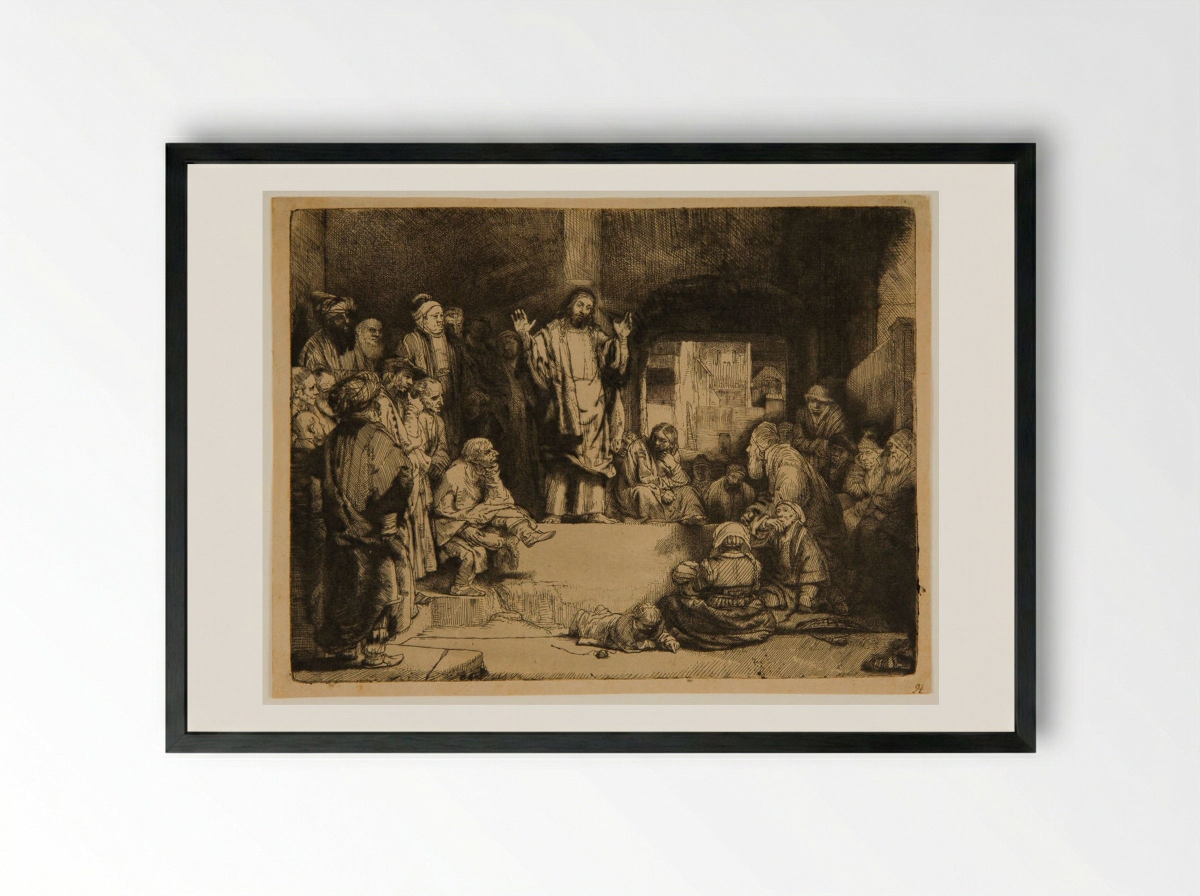 Christ Preaching (La Petite Tombe) - Rembrandt Harmensz. van Rijn - Framed Print Black