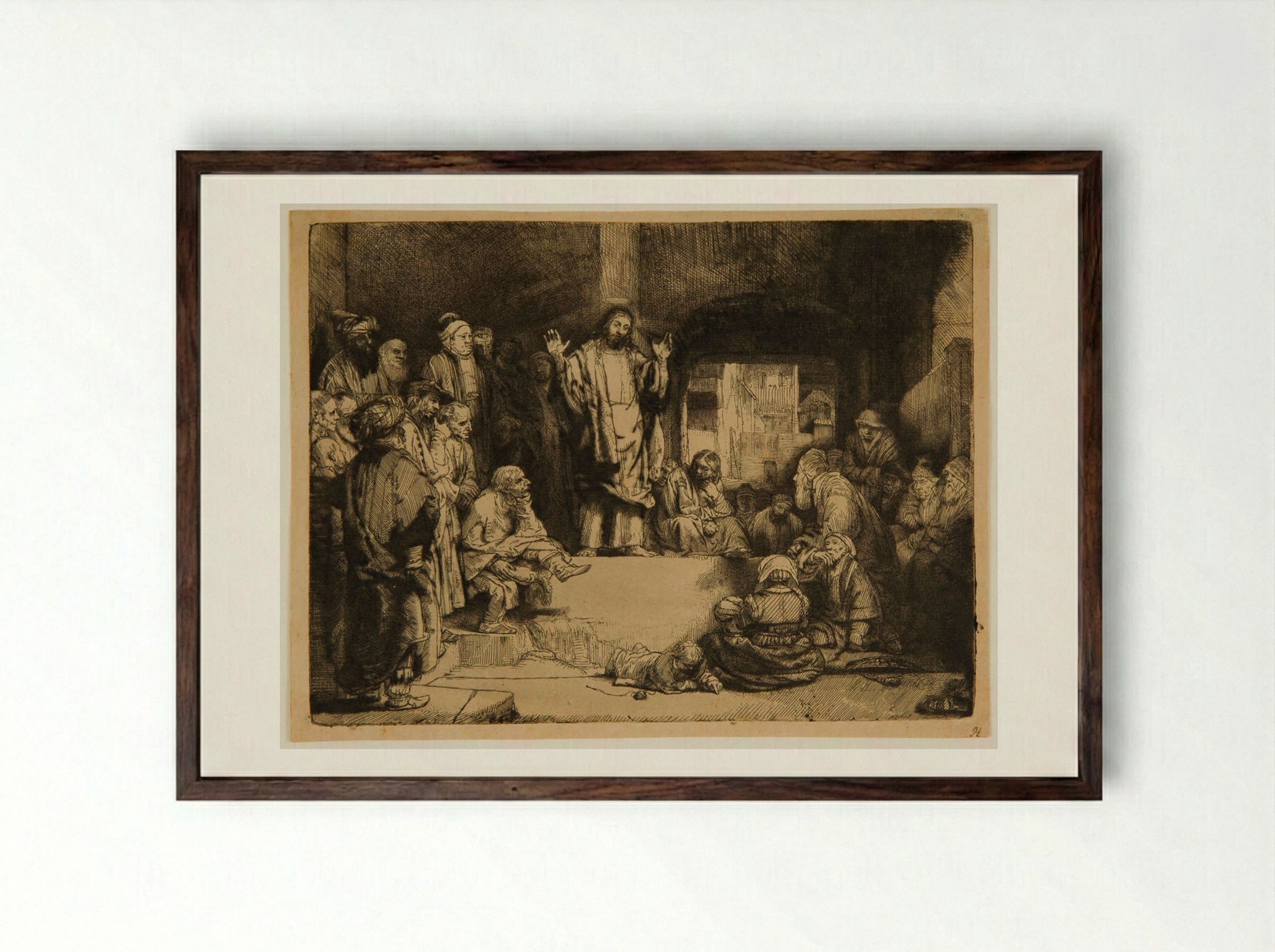 Christ Preaching (La Petite Tombe) - Rembrandt Harmensz. van Rijn - Framed Print Dark Wood