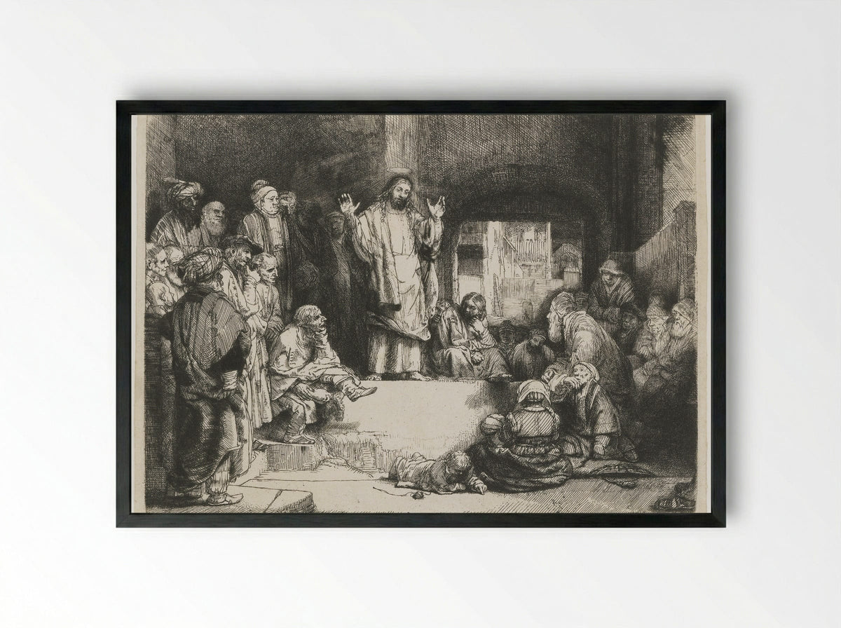 Christ Preaching (La petite tombe) - Rembrandt van Rijn - Framed Print Black