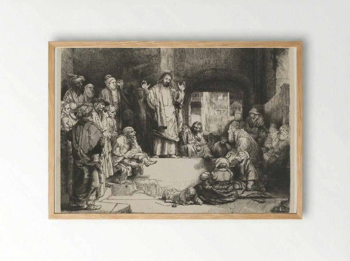 Christ Preaching (La petite tombe) - Rembrandt van Rijn - Framed Print Wood
