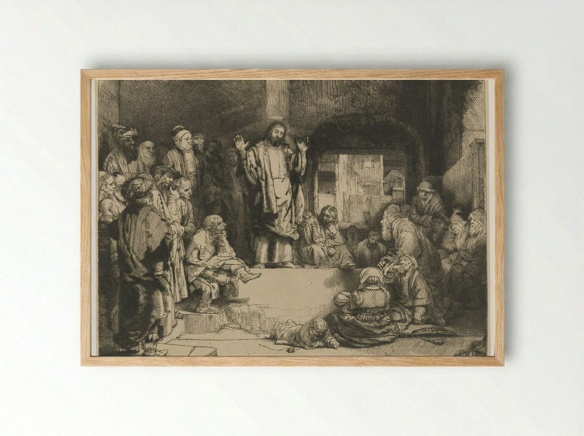 Christ Preaching (The Hundred Guilder Print) - Rembrandt van Rijn - Framed Print Wood