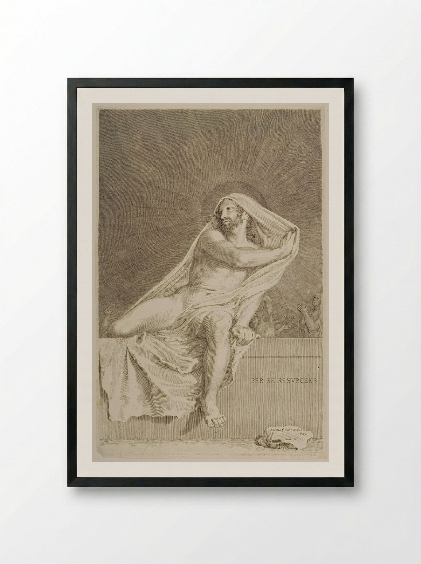 Christ Rising from the Tomb - Claude Mellan - Framed Print Black