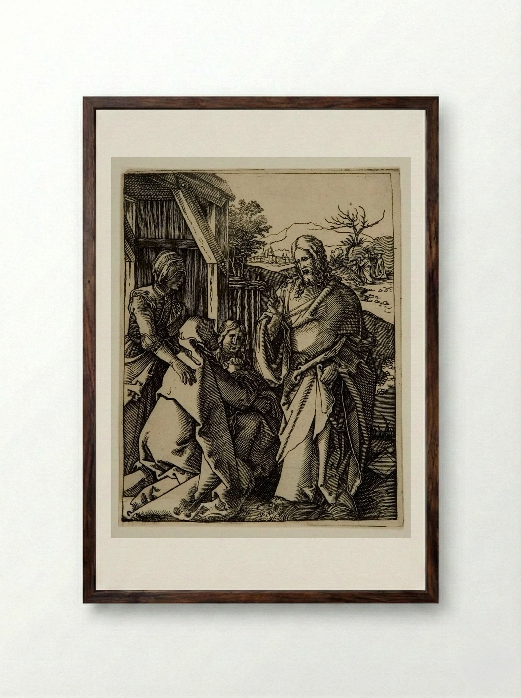 Christ Taking Leave of His Mother - Marcantonio Raimondi - Framed Print Dark Wood