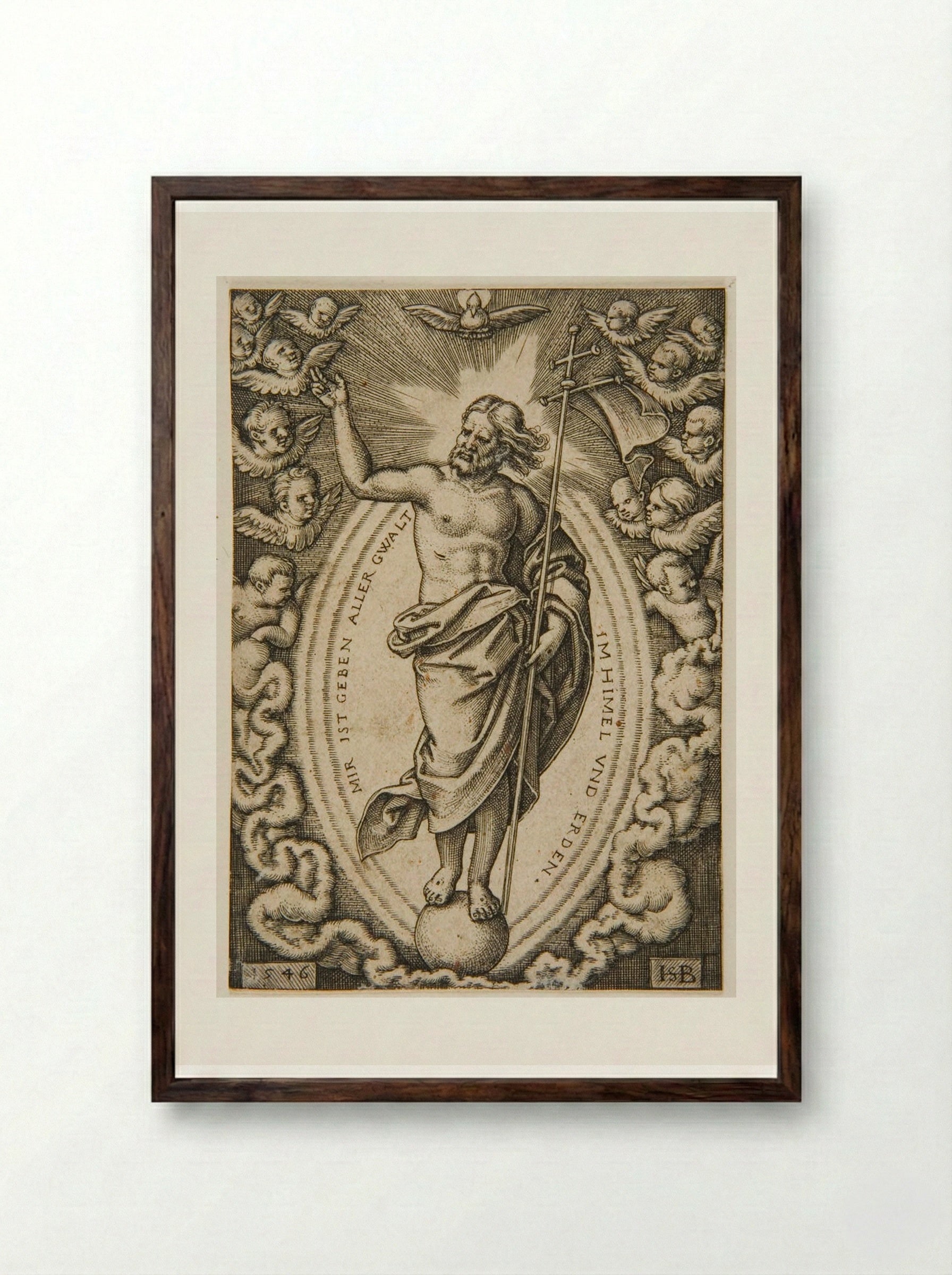 Christ Triumphant - Sebald Beham - Framed Print Dark Wood