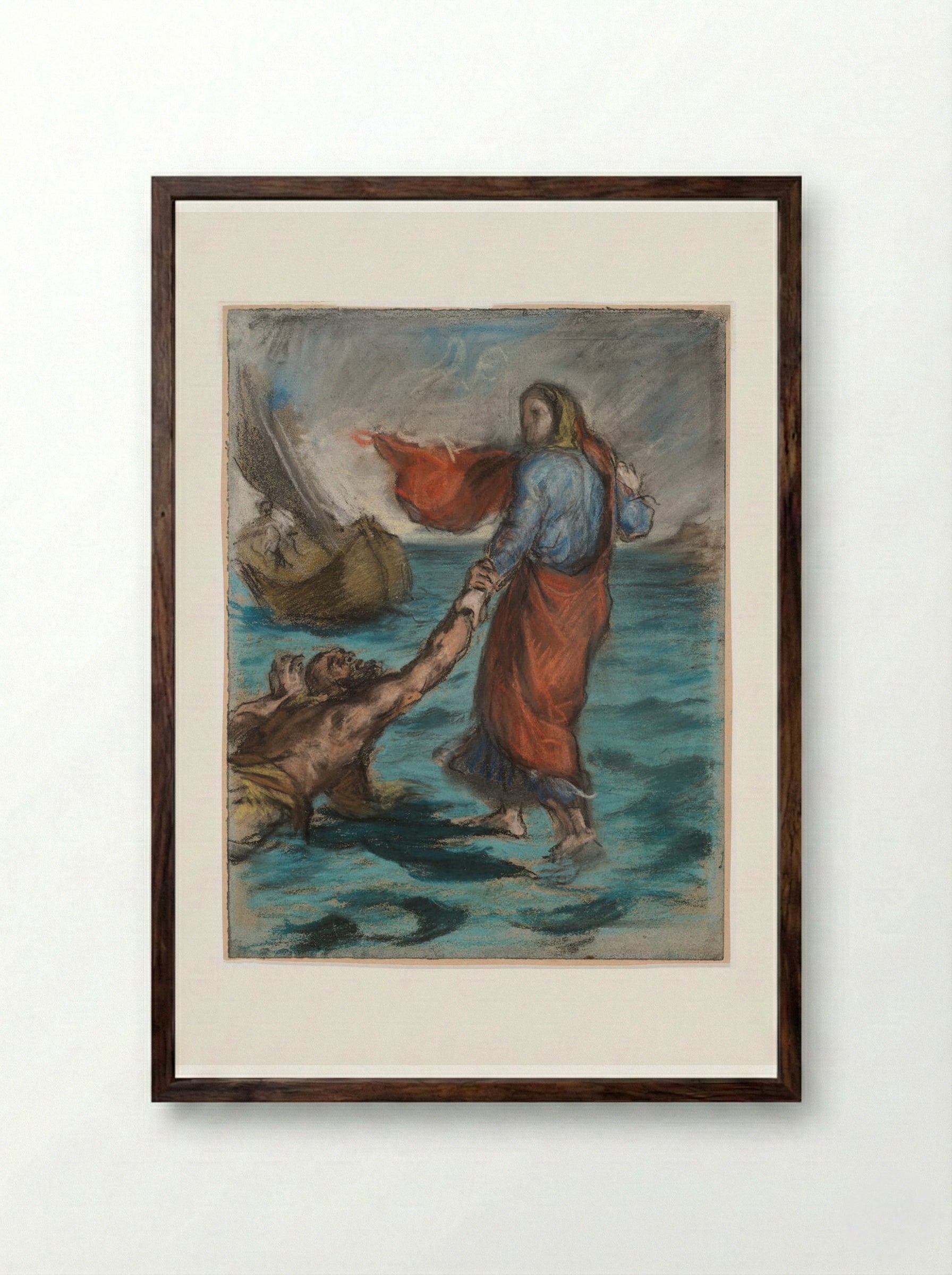Christ Walking on the Waters - Eugène Delacroix - Framed Print Dark Wood