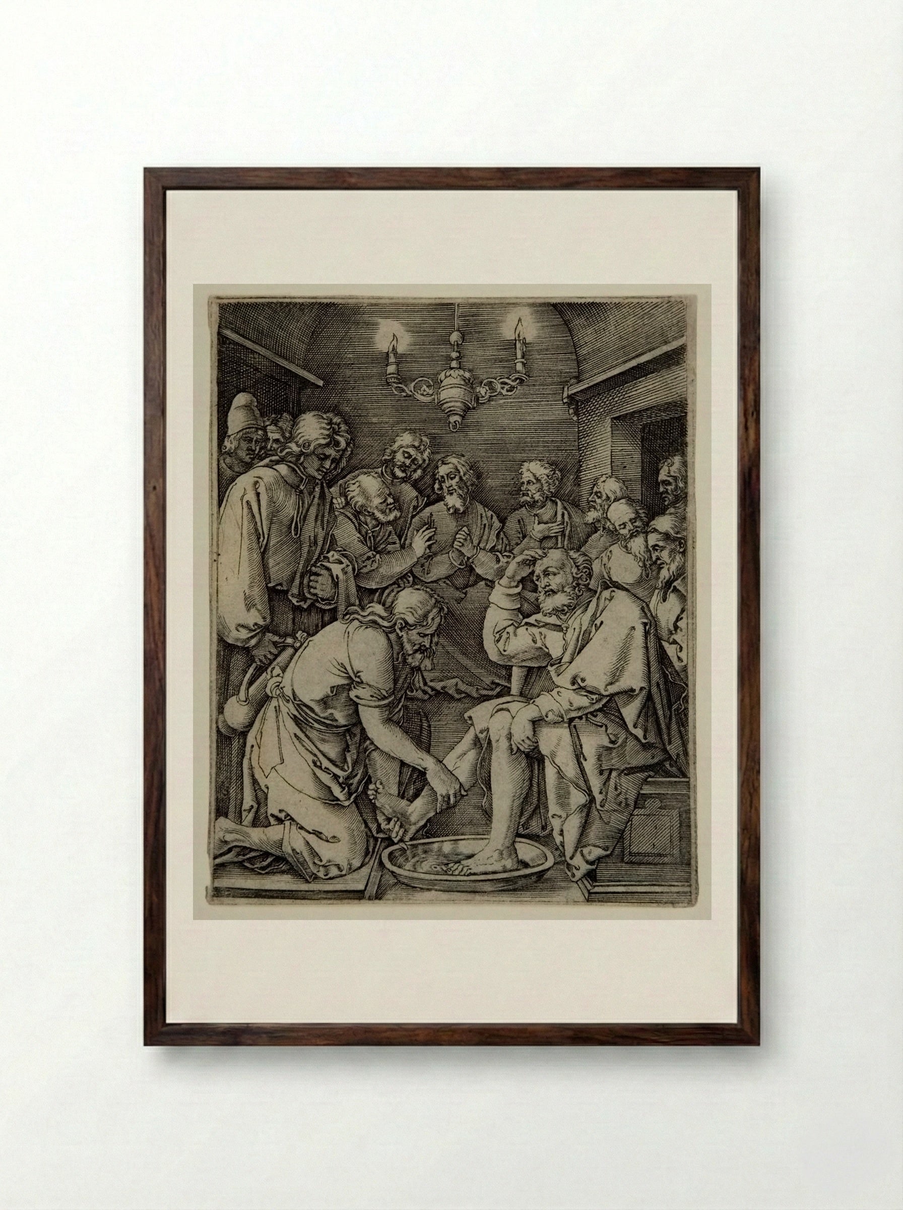 Christ Washing the Feet of the Disciples - Marcantonio Raimondi - Framed Print Dark Wood