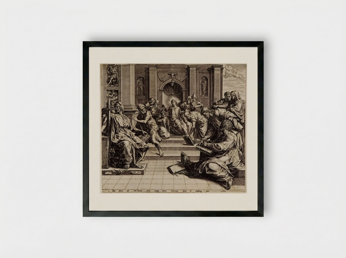 Christ among the Doctors - Cornelis Cort - Framed Print Black