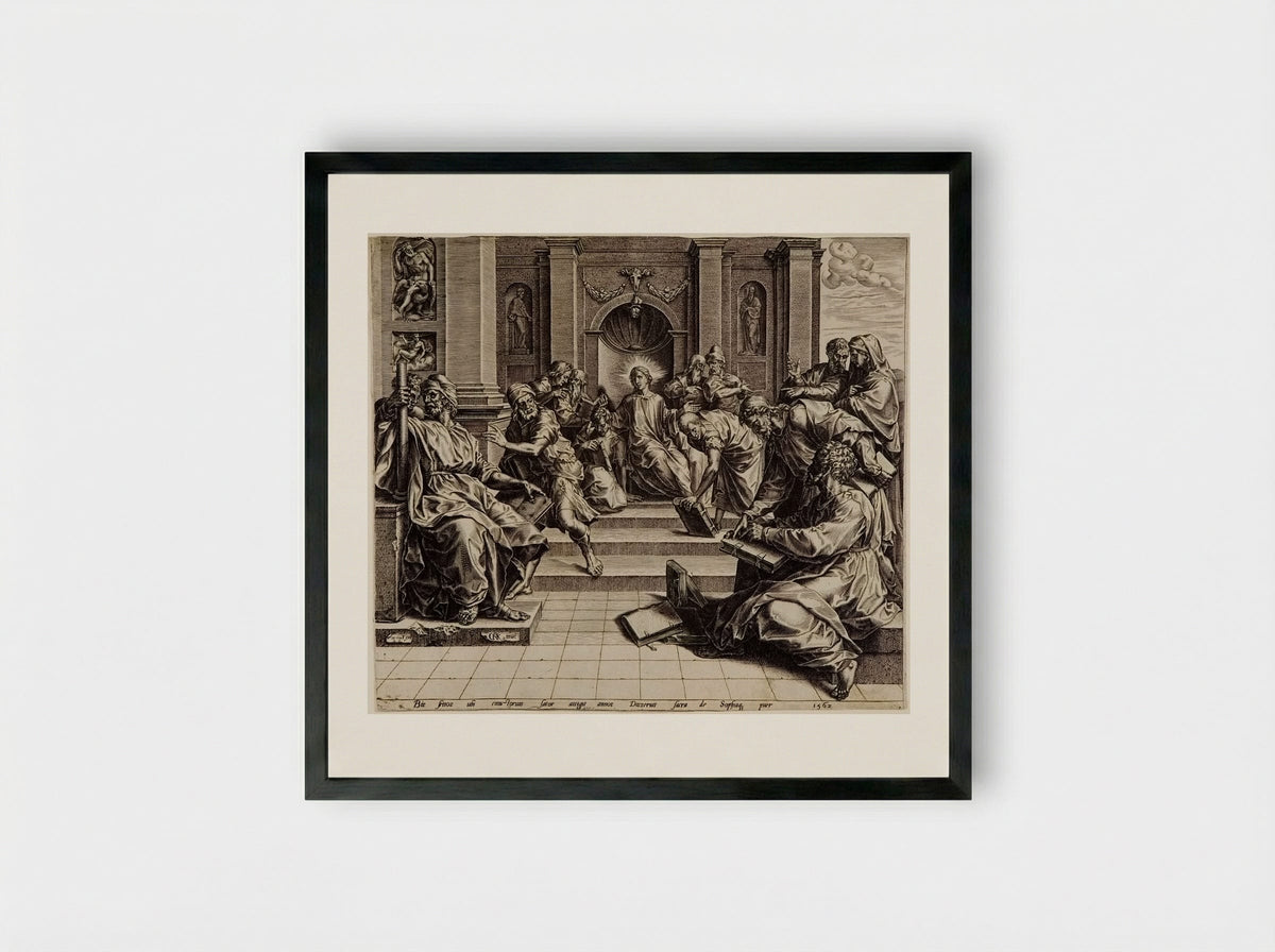 Christ among the Doctors - Cornelis Cort - Framed Print Black