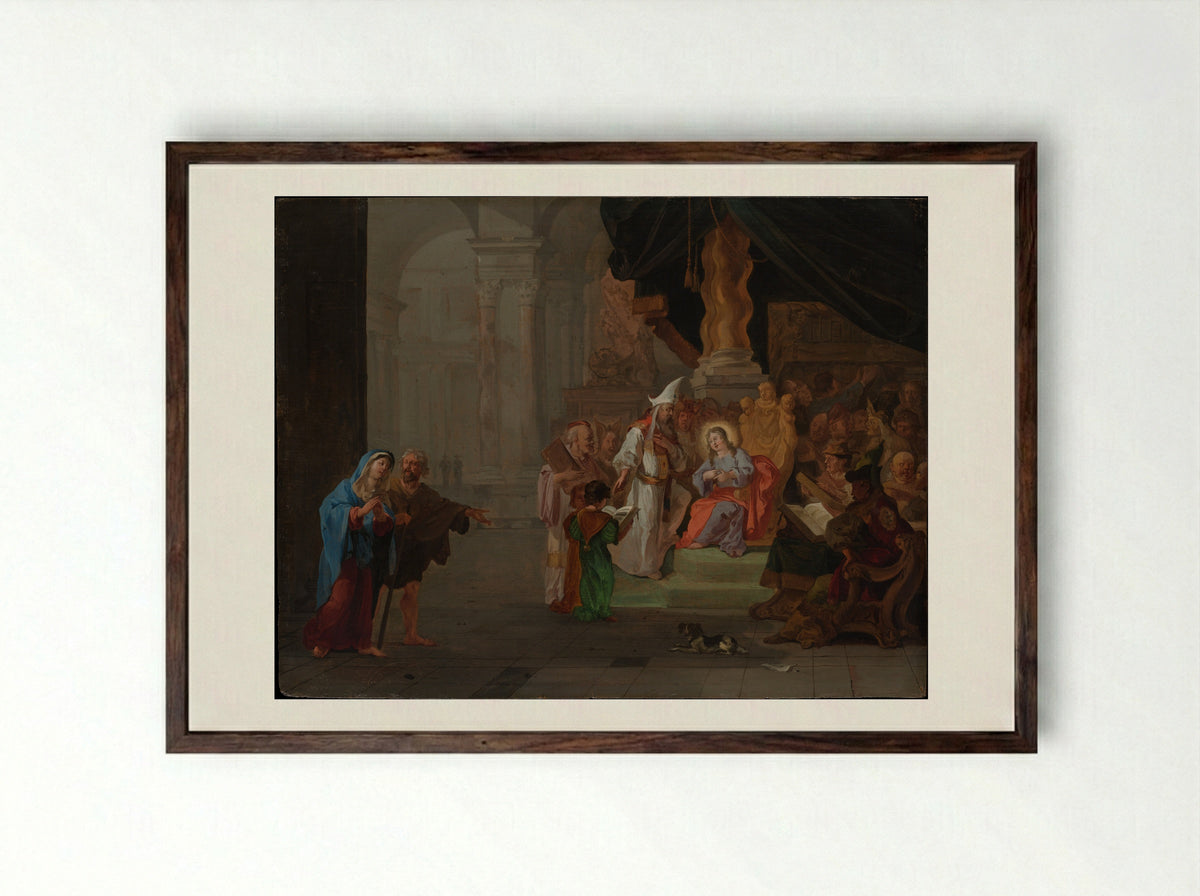 Christ among the Doctors - Abraham Hondius - Framed Print Dark Wood