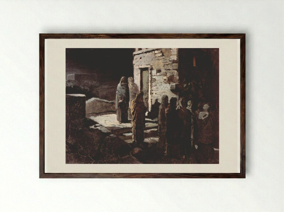 Christ and His Disciples Entering the Garden of Gethsemane - Nikolai Ge - Framed Print Dark Wood