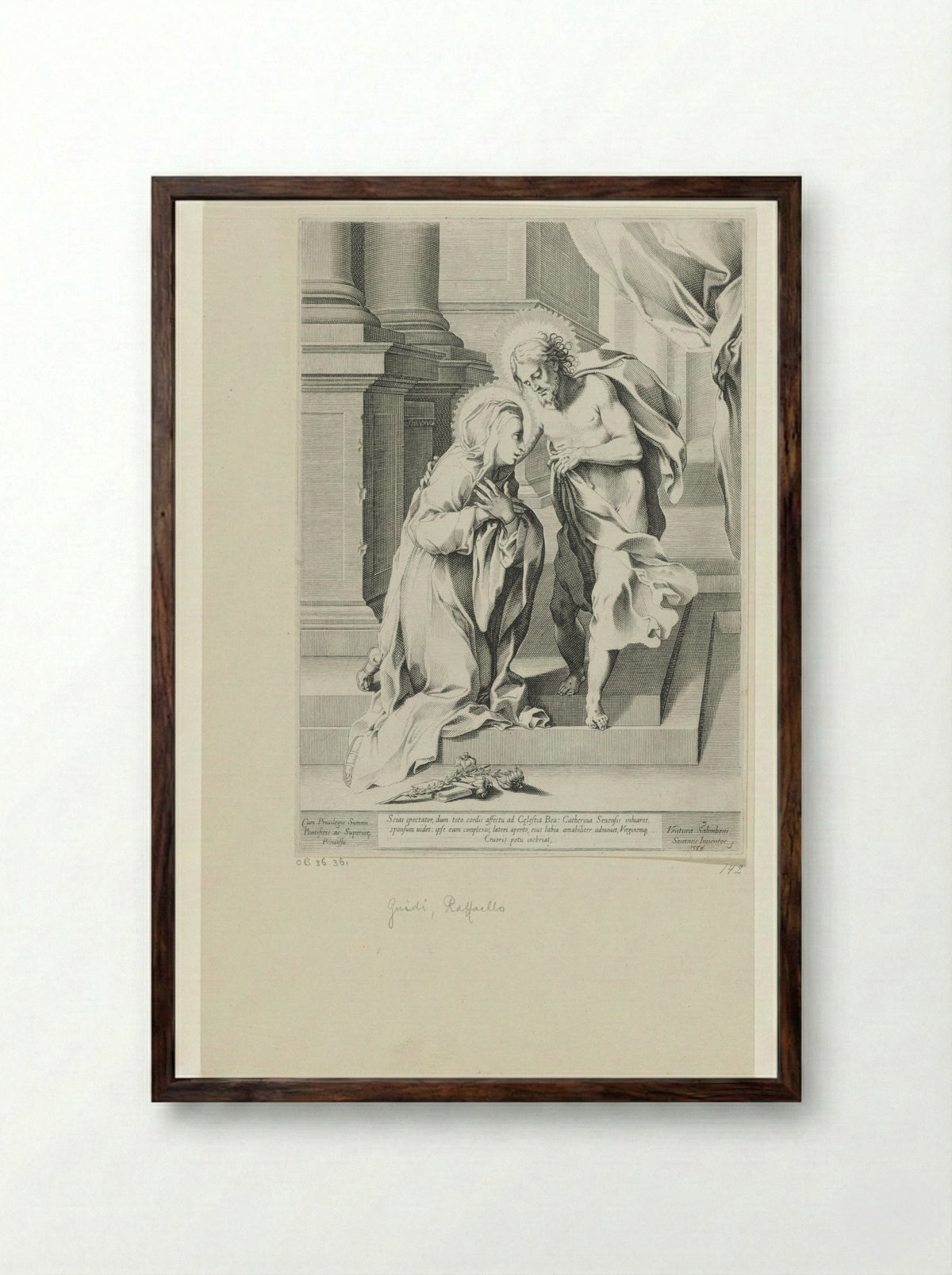 Christ and Saint Catherine of Siena - Raffaello Guidi - Framed Print Dark Wood