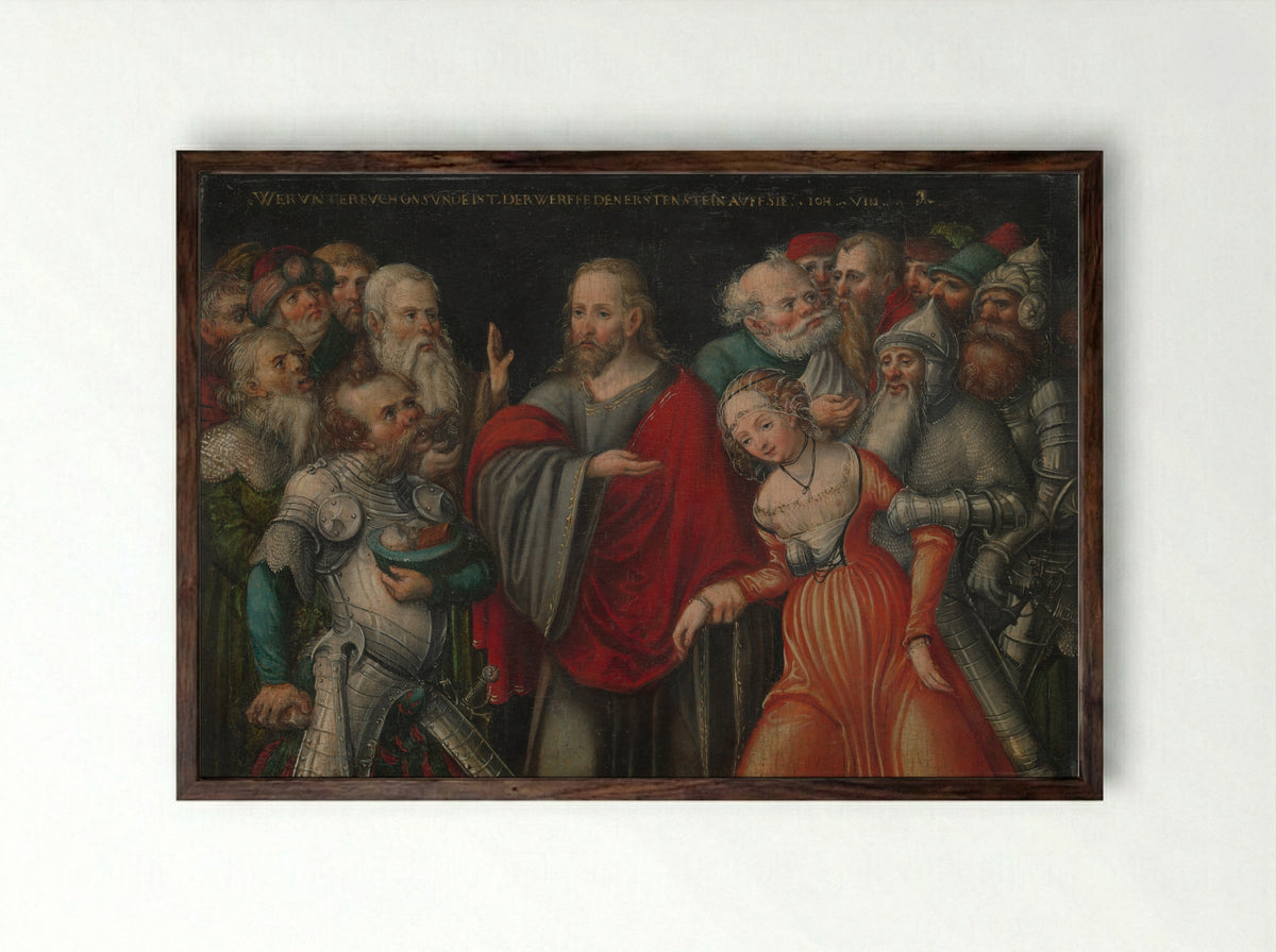 Christ and the Adulteress - Lucas Cranach the Younger - Framed Print Dark Wood
