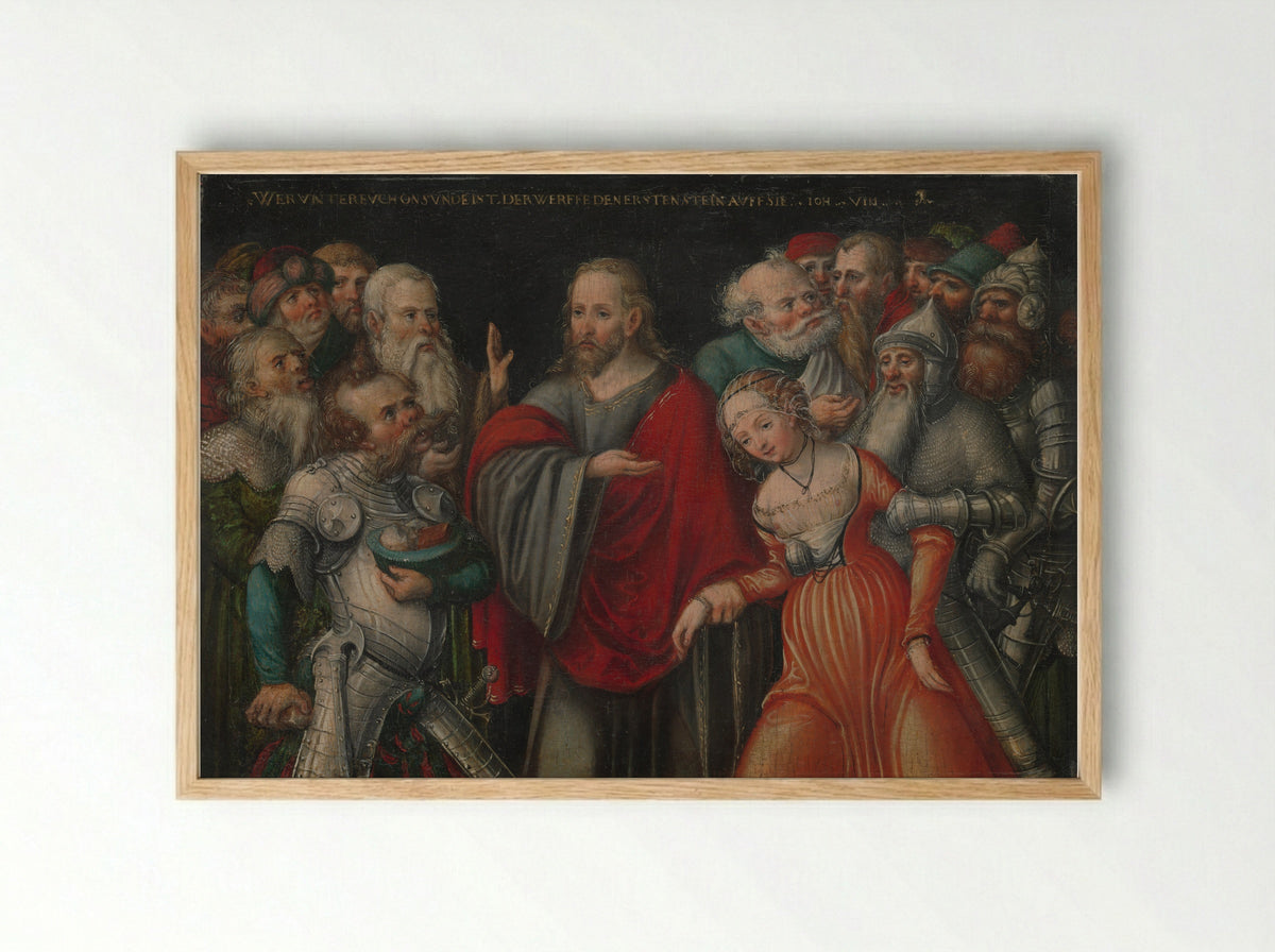 Christ and the Adulteress - Lucas Cranach the Younger - Framed Print Wood