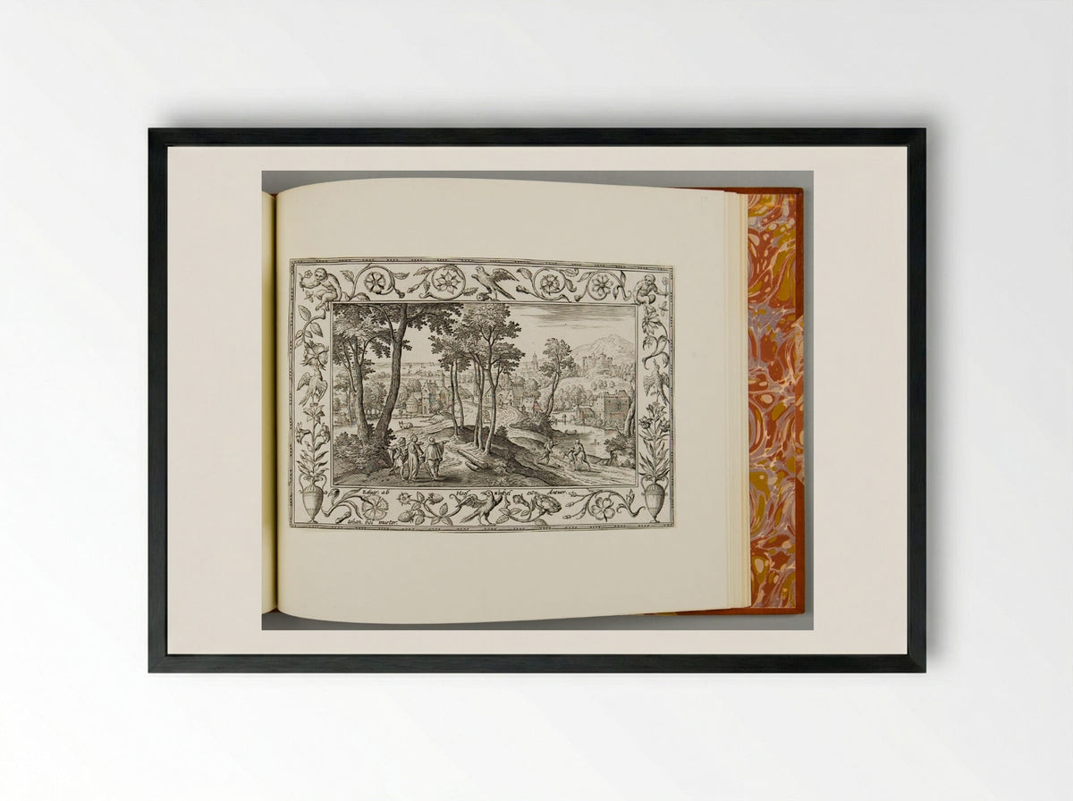 Christ and the Apostles on the Road to Emmaus, with Birds and Monkeys - Adriaen Collaert - Framed Print Black