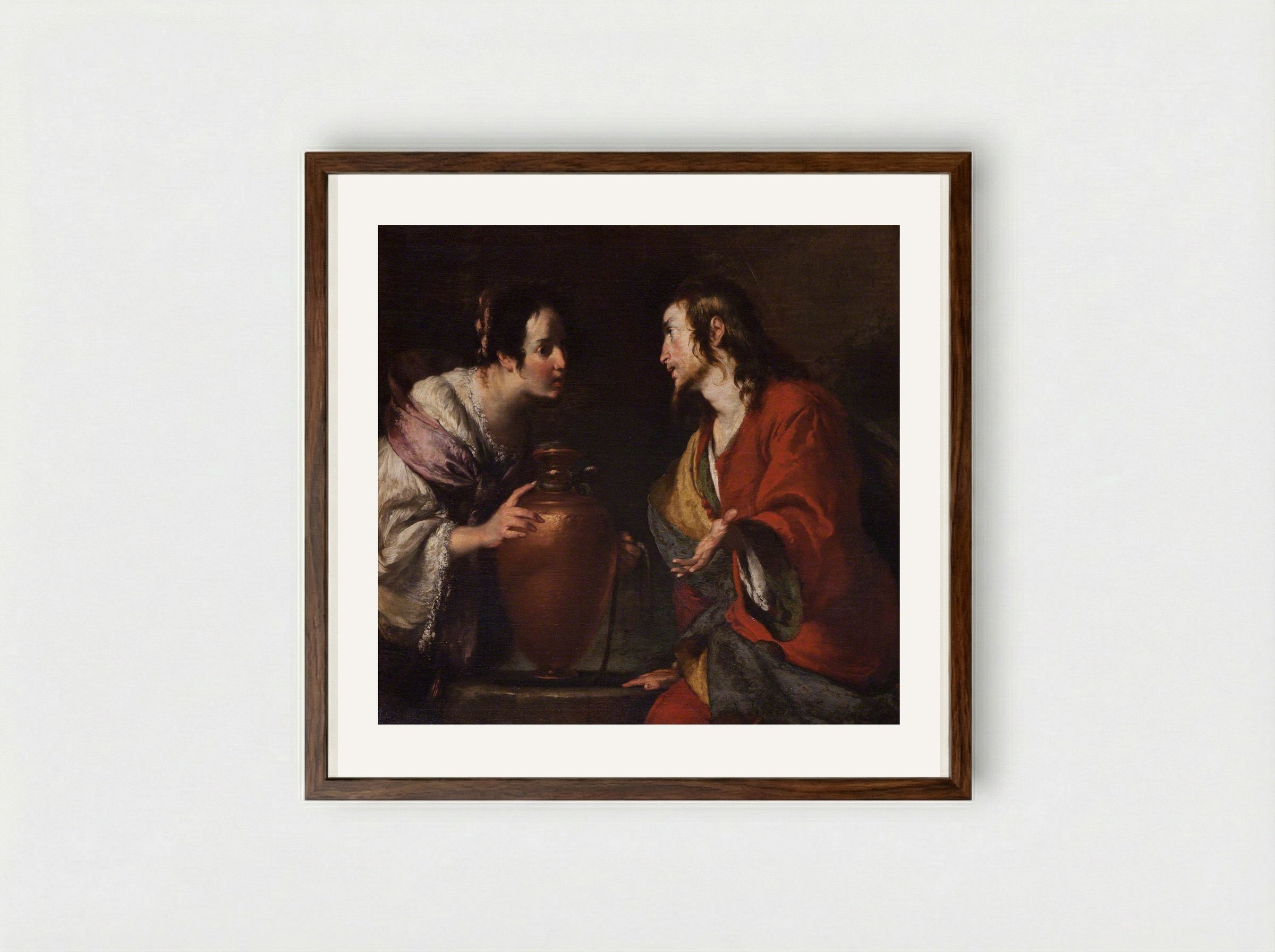 Christ and the Samaritan Woman - Bernardo Strozzi - Framed Print Dark Wood