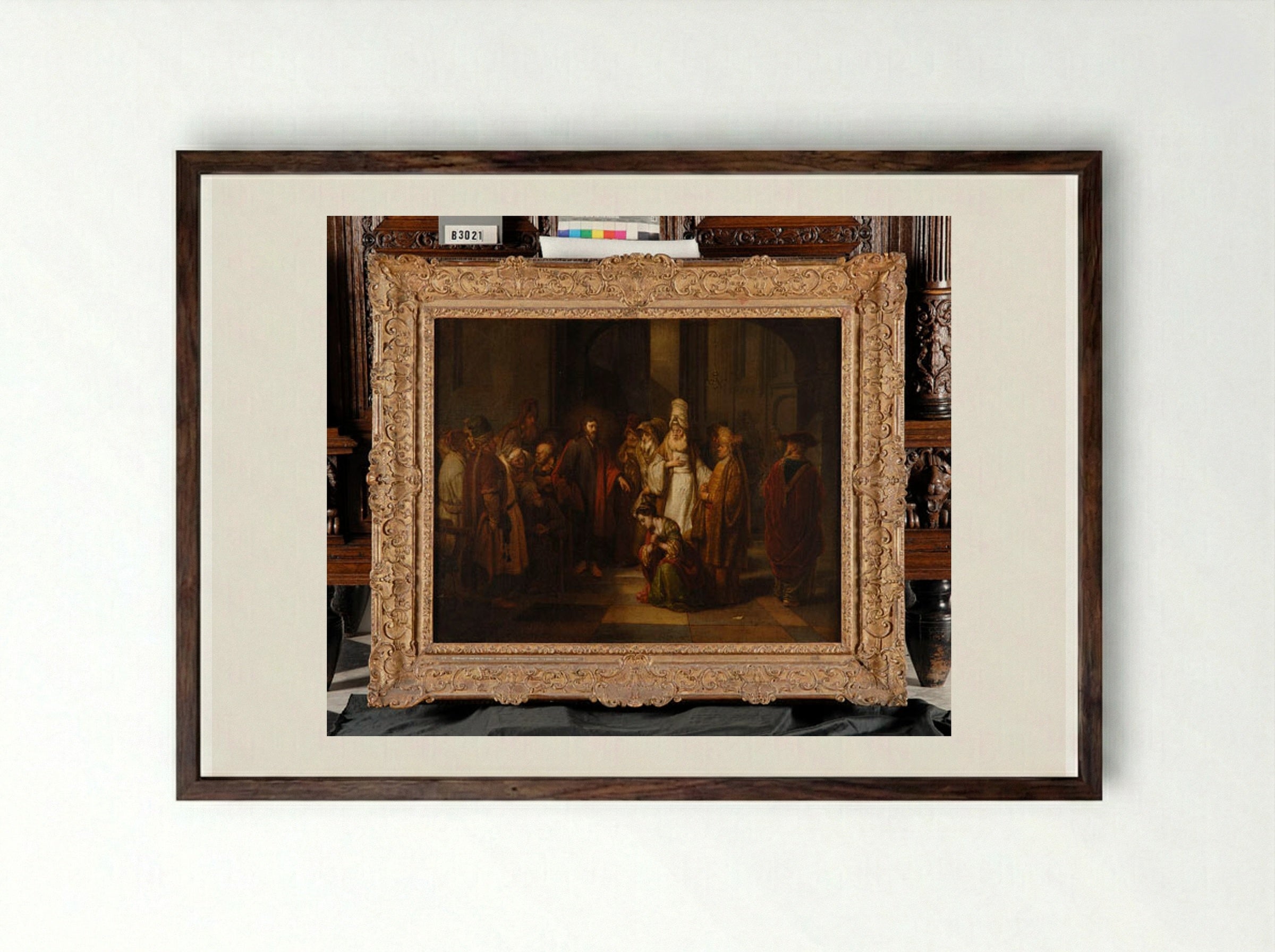 Christ and the Woman Taken in Adultery - Gerbrand van den Eeckhout - Framed Print Dark Wood