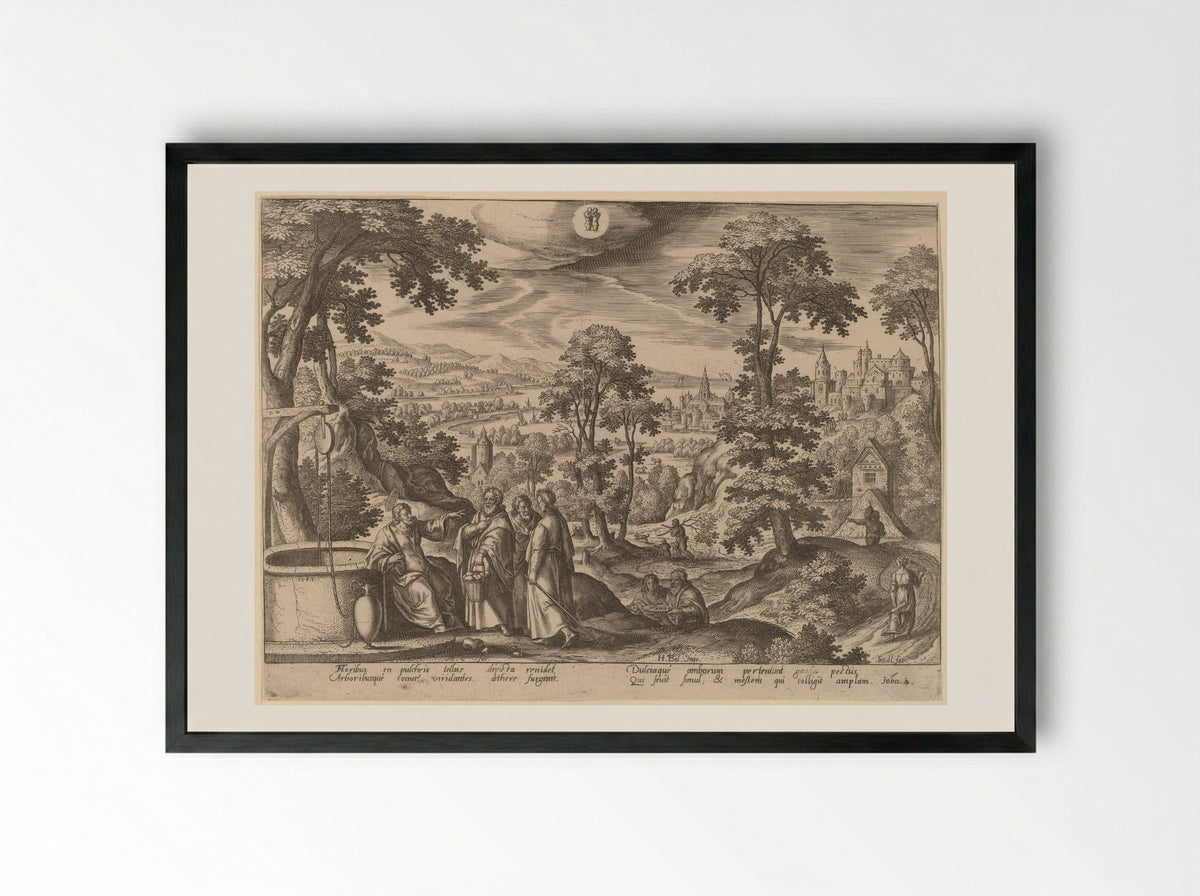 Christ and the Woman of Samaria - Adriaen Collaert - Framed Print Black