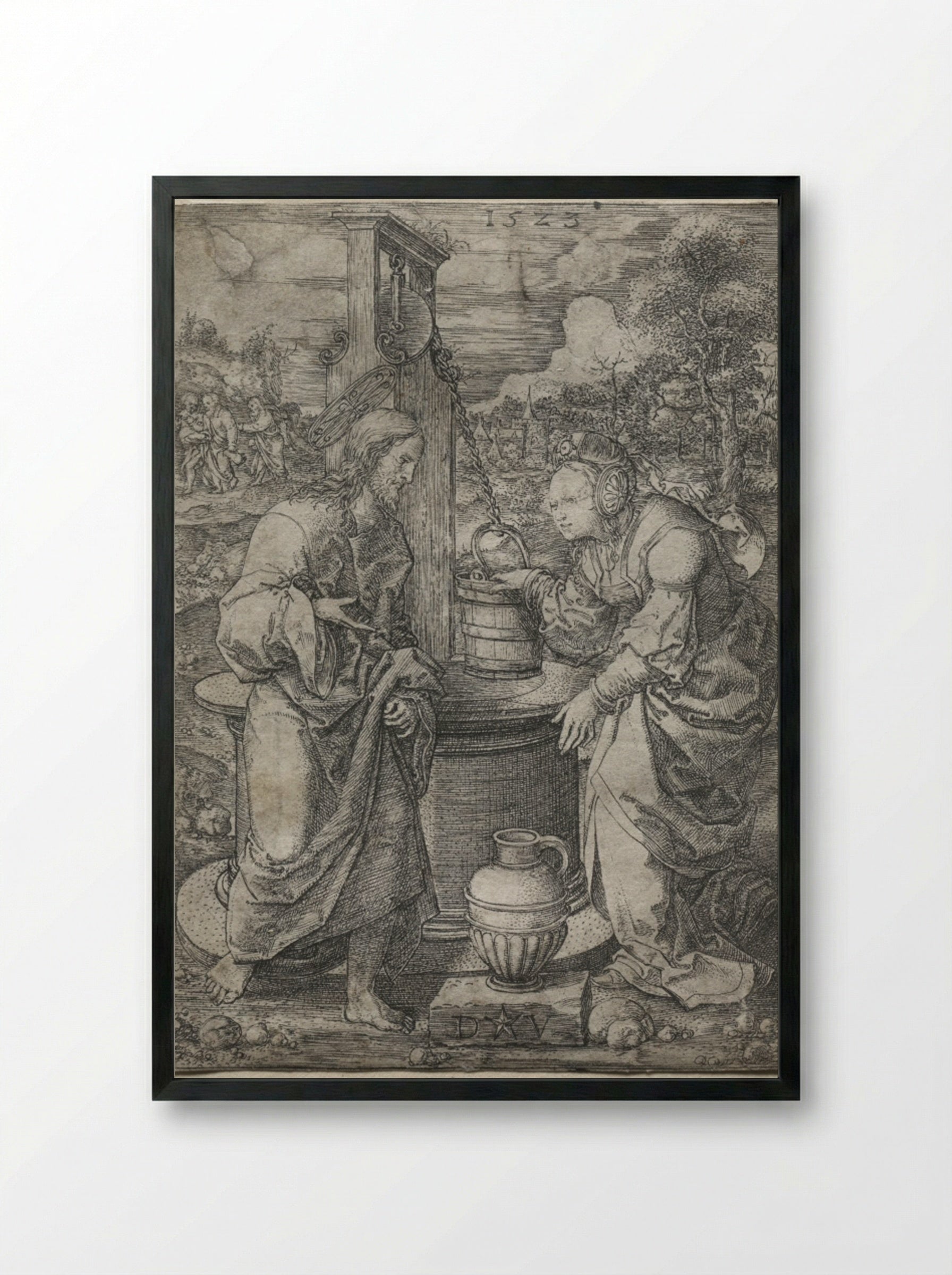 Christ and the Woman of Samaria - Dirk Vellert - Framed Print Black