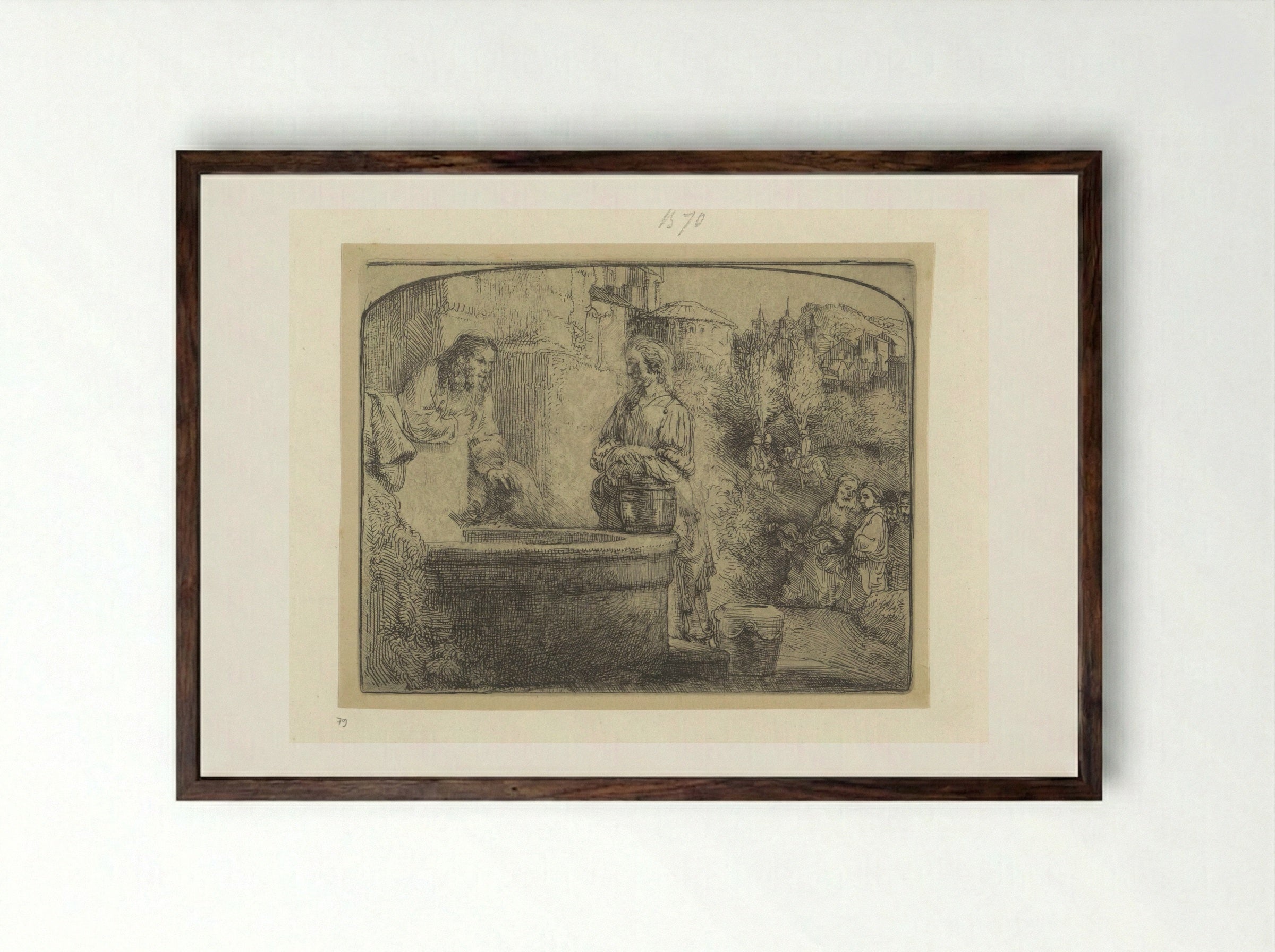 Christ and the Woman of Samaria - Henry Louis Basan - Framed Print Dark Wood