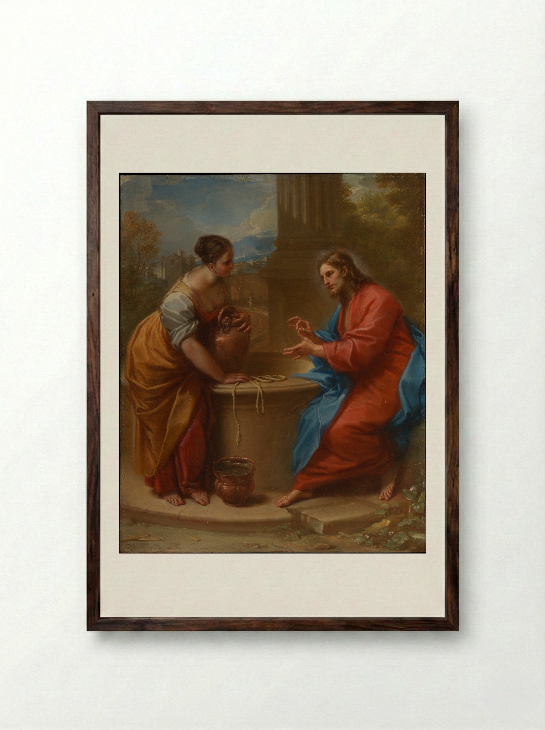 Christ and the Woman of Samaria - Benedetto Luti - Framed Print Dark Wood