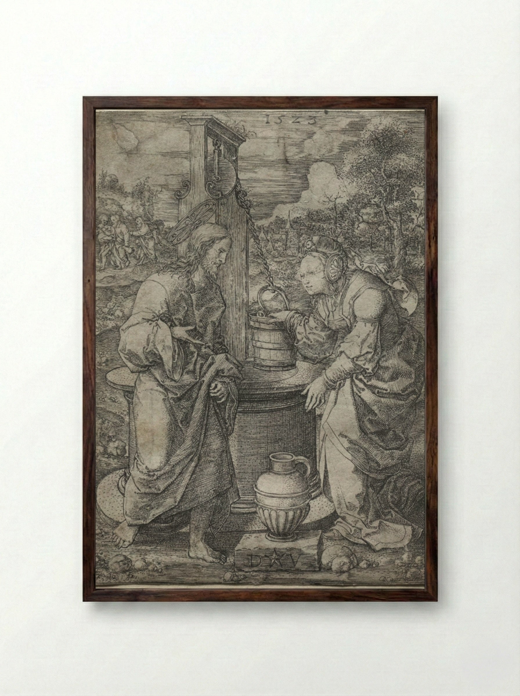Christ and the Woman of Samaria - Dirk Vellert - Framed Print Dark Wood