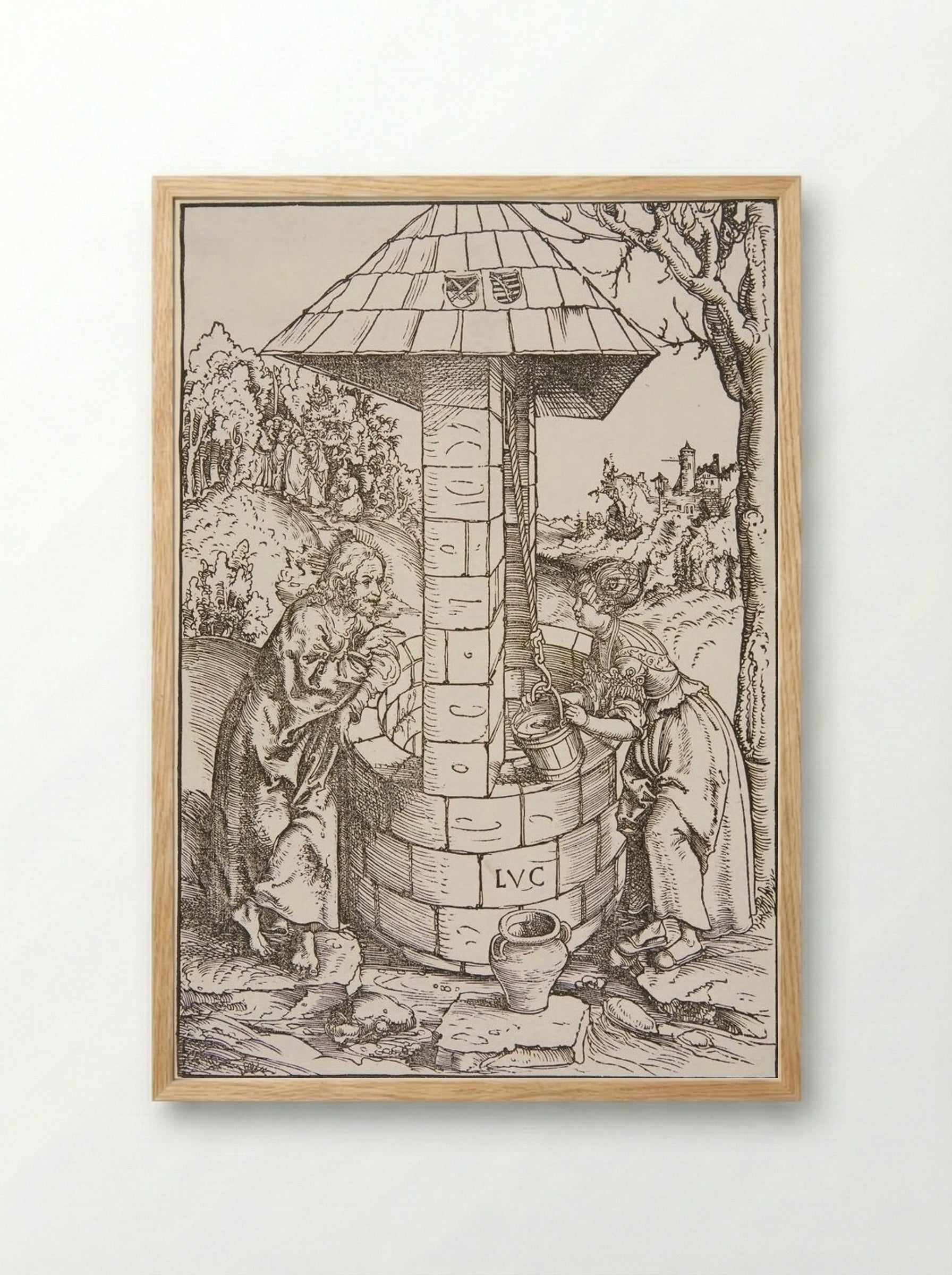 Christ and the Woman of Samaria - Lucas Cranach the Elder - Framed Print Wood