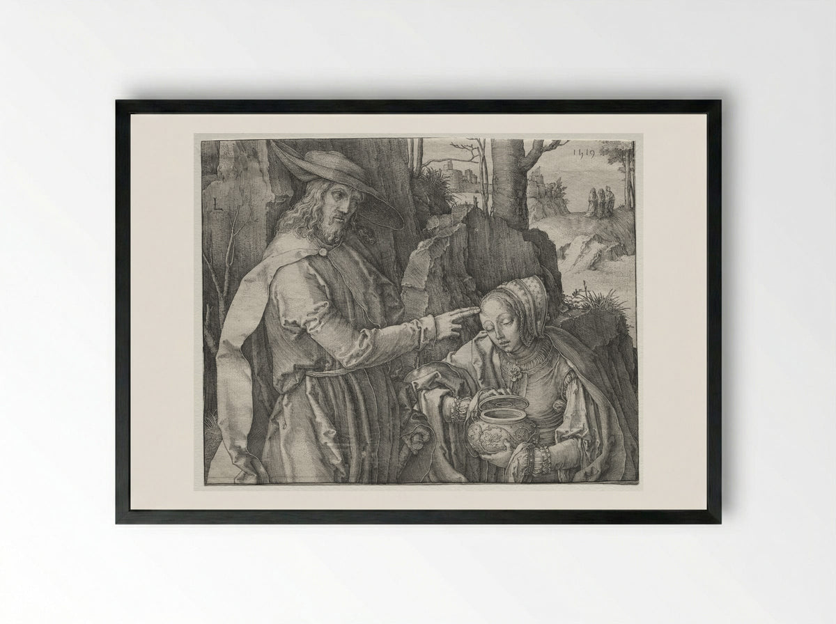 Christ appearing to Magdalen as a Gardener - Lucas van Leyden - Framed Print Black