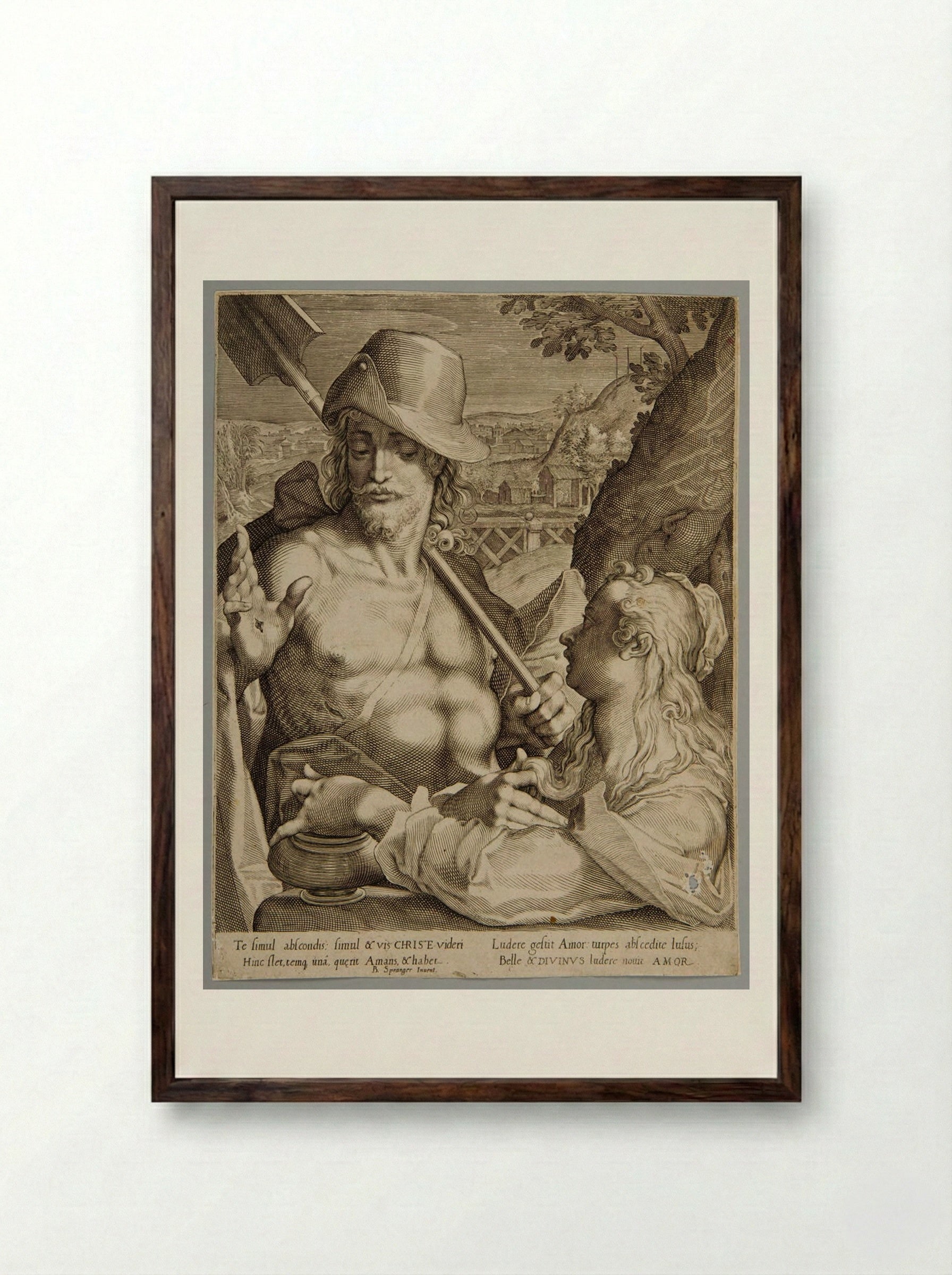 Christ as Gardener with Mary Magdalen - Aegidius Sadeler II - Framed Print Dark Wood