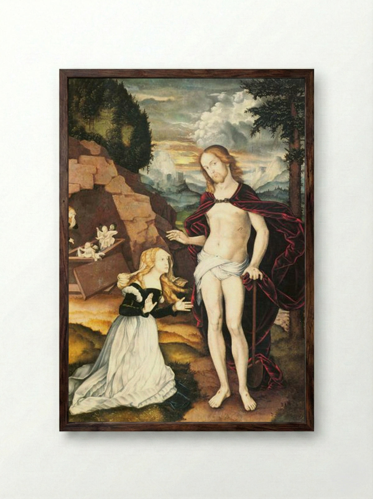 Christ as a Gardener (Noli me tangere) - Hans Baldung Grien - Framed Print Dark Wood