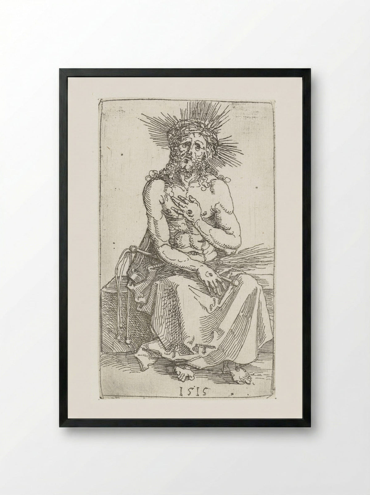 Christ as the Man of Sorrows, Seated - Albrecht Dürer - Framed Print Black
