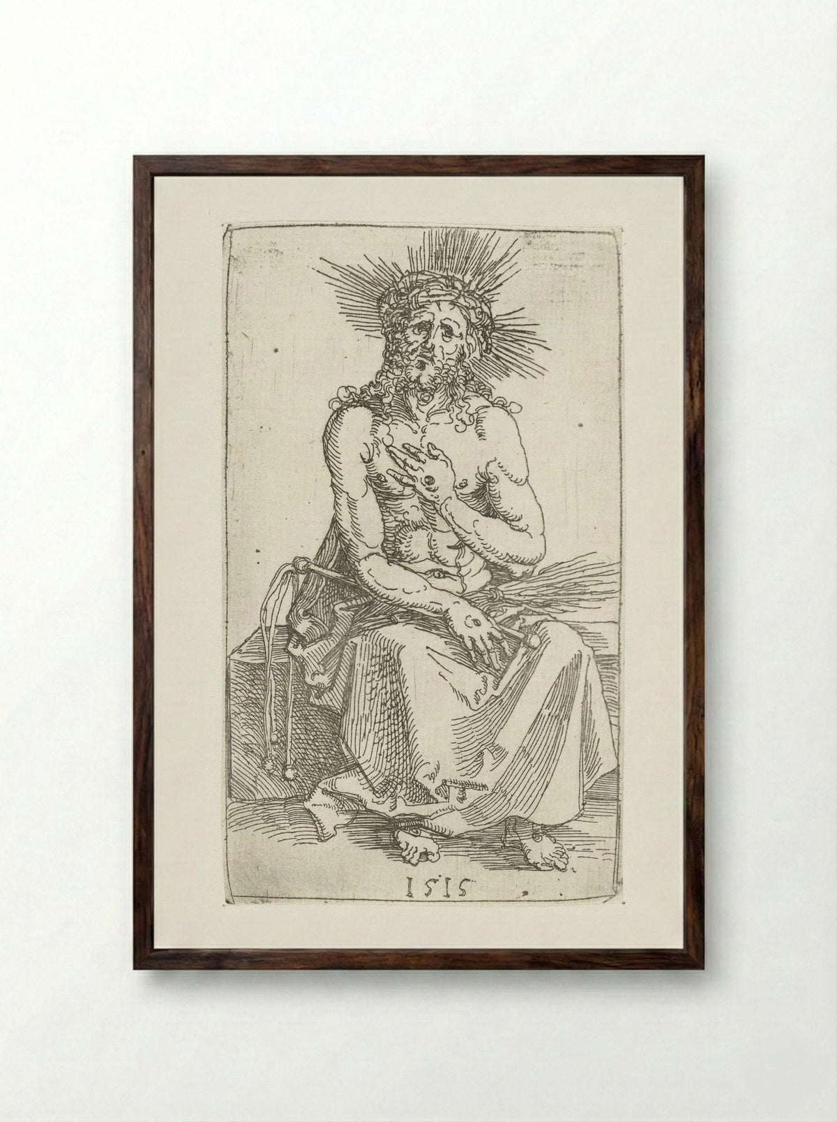 Christ as the Man of Sorrows, Seated - Albrecht Dürer - Framed Print Dark Wood