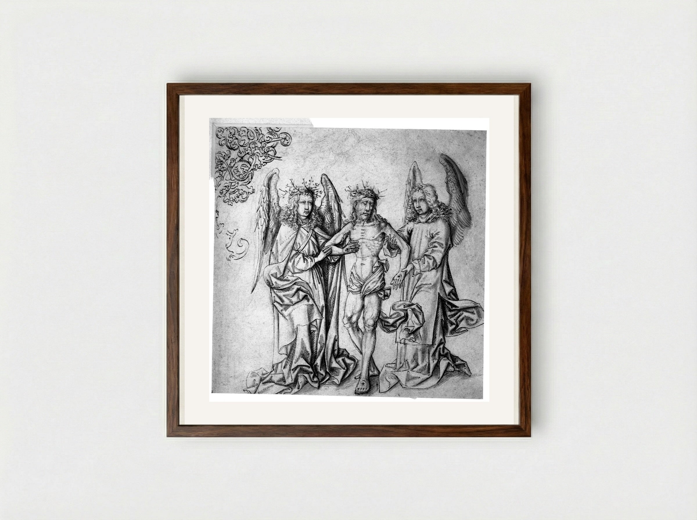 Christ as the Man of Sorrows - Martin Schongauer - Framed Print Dark Wood