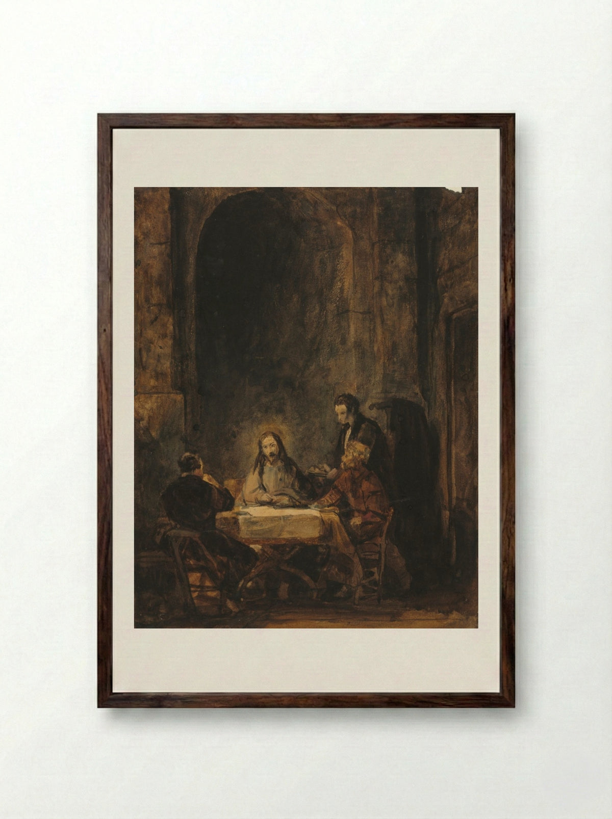 Christ at Emmaus - Benjamin West - Framed Print Dark Wood