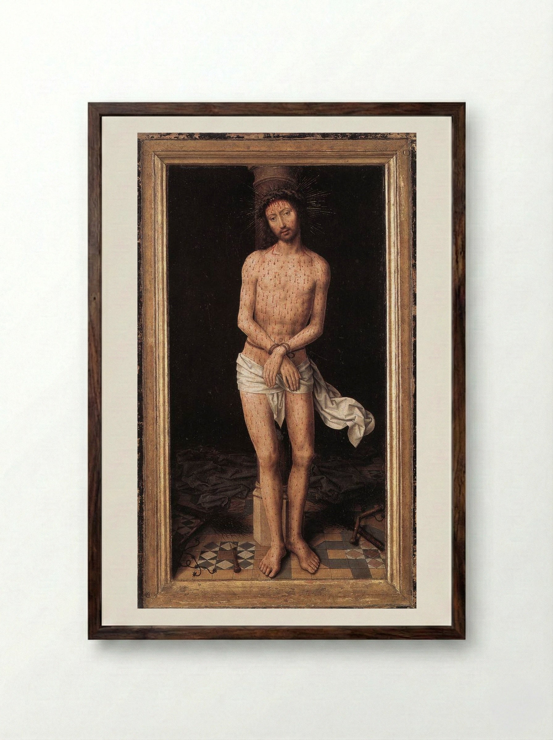 Christ at the Column - Hans Memling - Framed Print Dark Wood