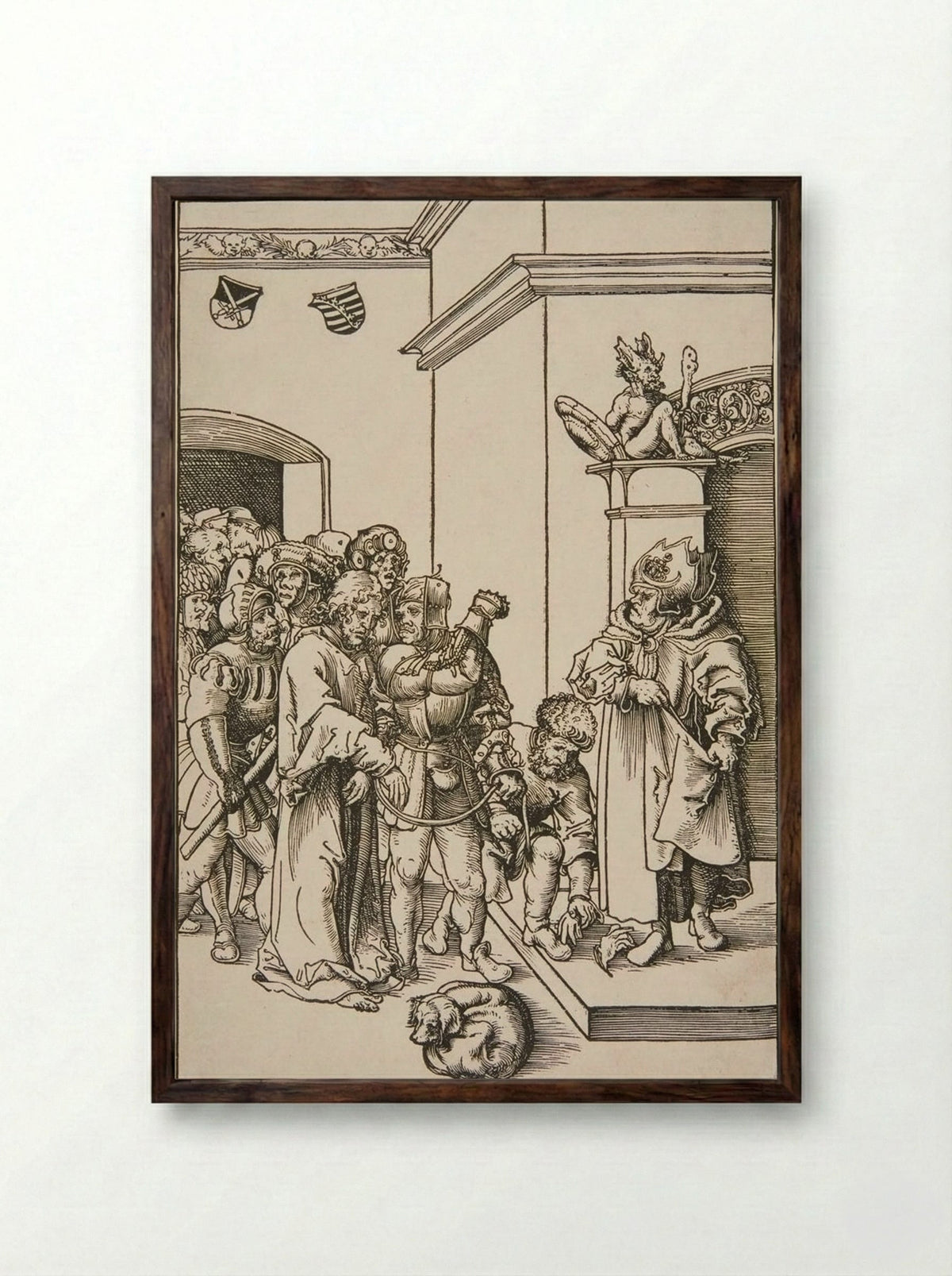 Christ before Annas - Lucas Cranach the Elder - Framed Print Dark Wood