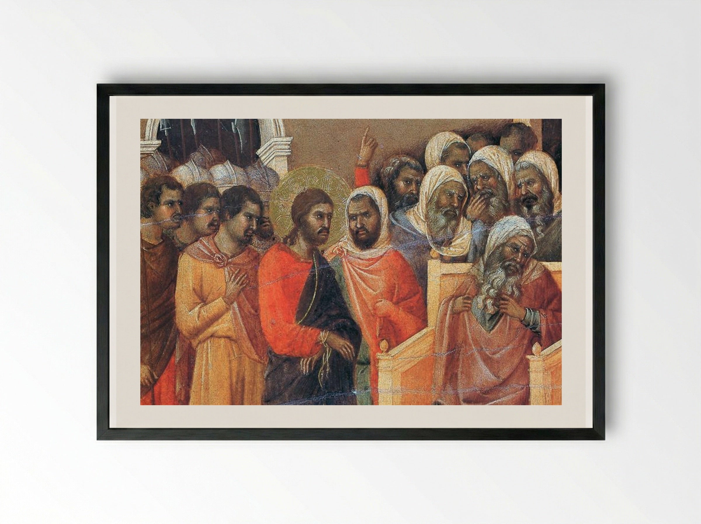 Christ before Caiaphas - Duccio di Buoninsegna - Framed Print Black