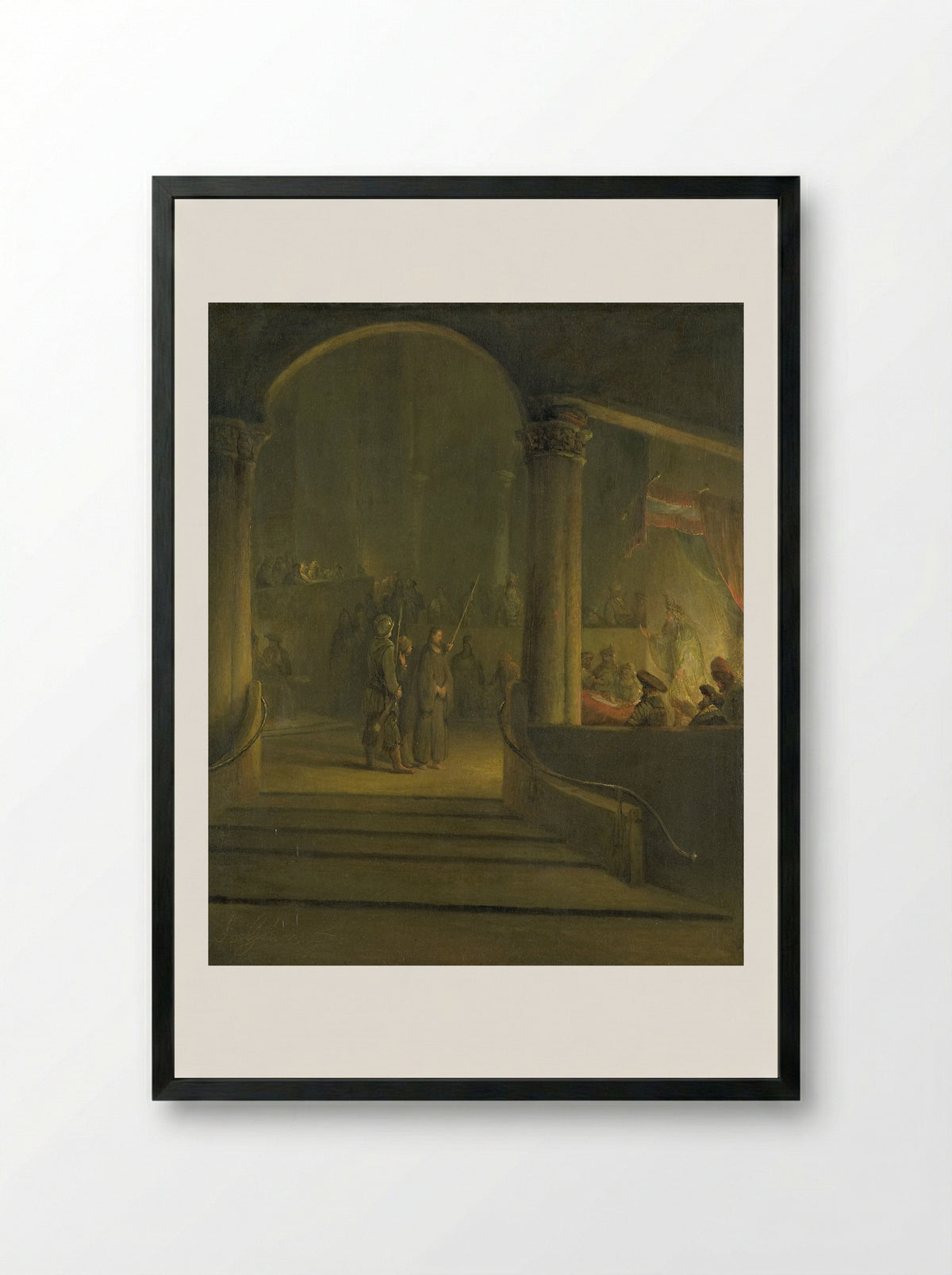 Christ before Caiaphas - Aert de Gelder - Framed Print Black