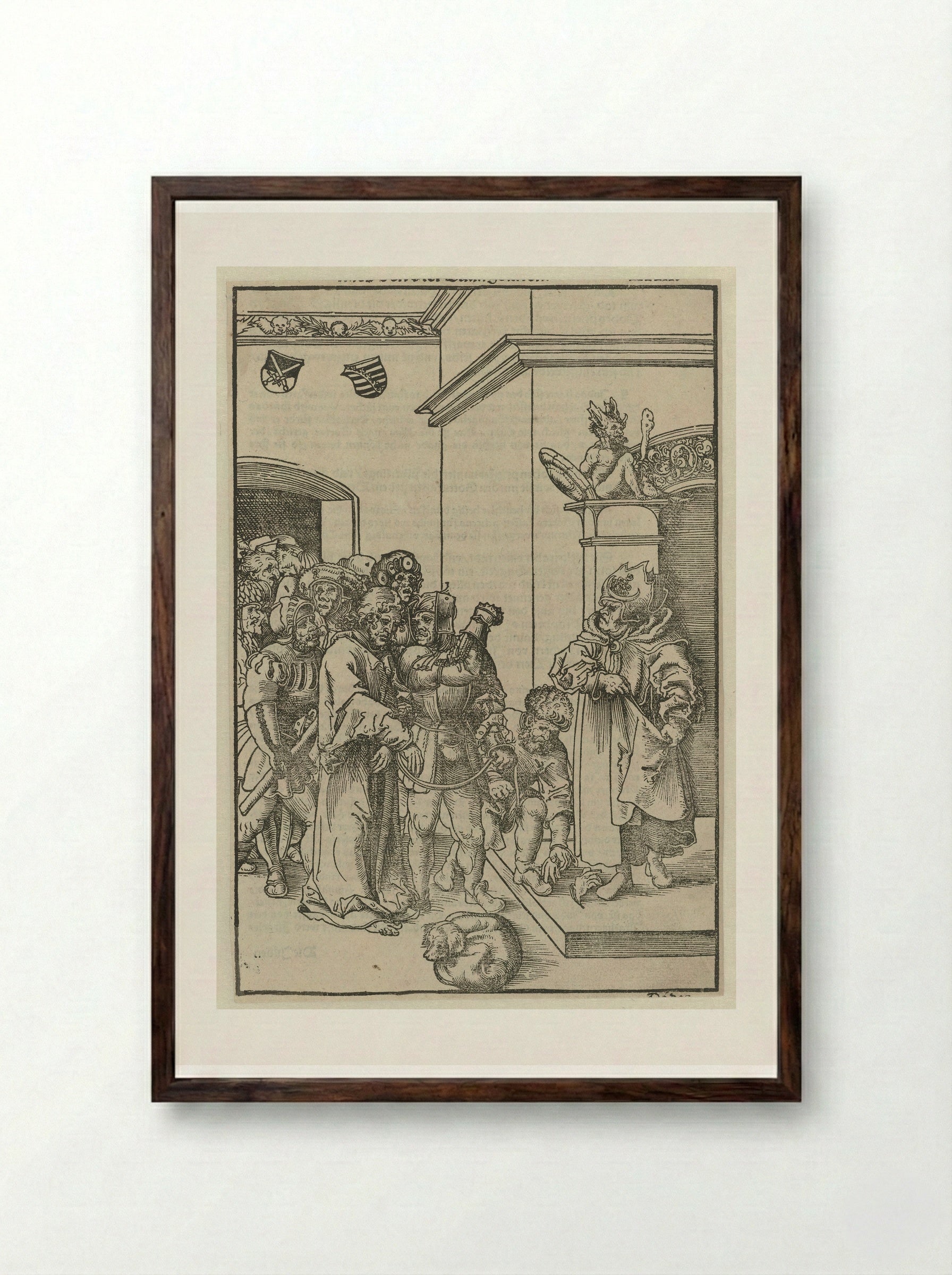 Christ before Caiaphas - Lucas Cranach the Elder - Framed Print Dark Wood