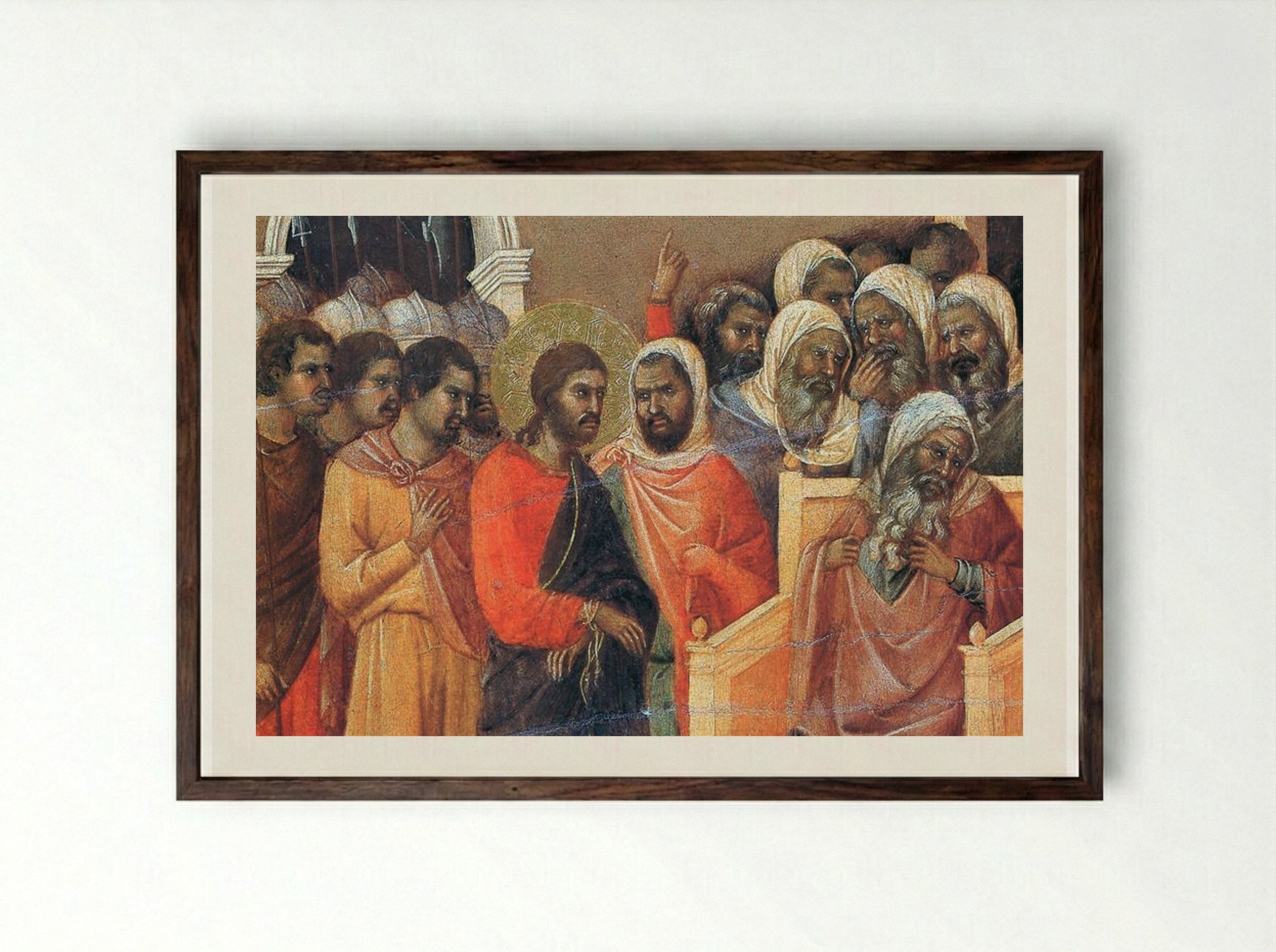 Christ before Caiaphas - Duccio di Buoninsegna - Framed Print Dark Wood
