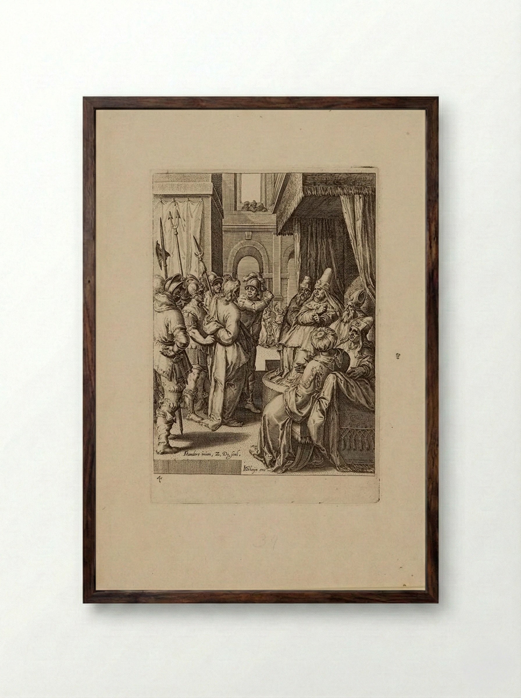 Christ before Caiaphas - Zacharias Dolendo - Framed Print Dark Wood